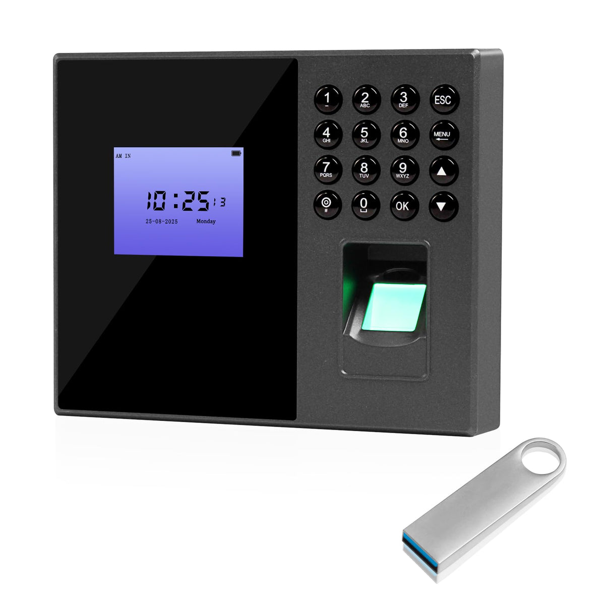 OBO HANDS Biometric Time Clocks for Employees- No Monthly Fees - Time Punch Machine for Small Business - Fingerprint/Card/Password Attendance Systems with Power Plug - Easy Reporting