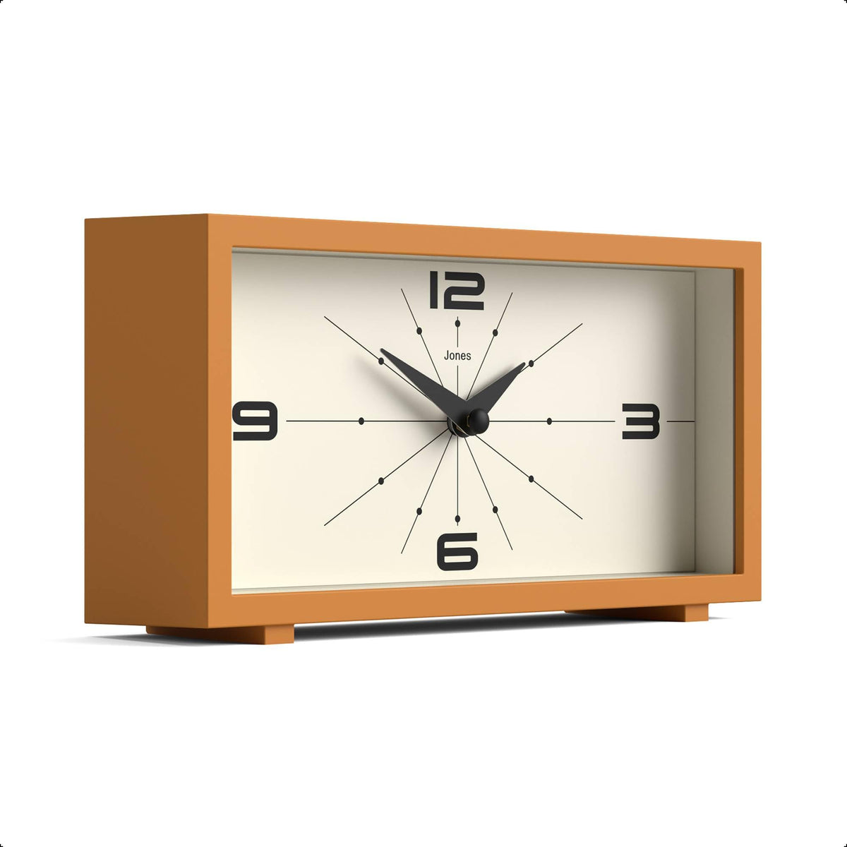 JONES CLOCKS® Odeon Desk Clock | Modern Rectangular Design | Mustard Yellow | Stylish Retro Look for Shelf, Table, Mantel or Bedside