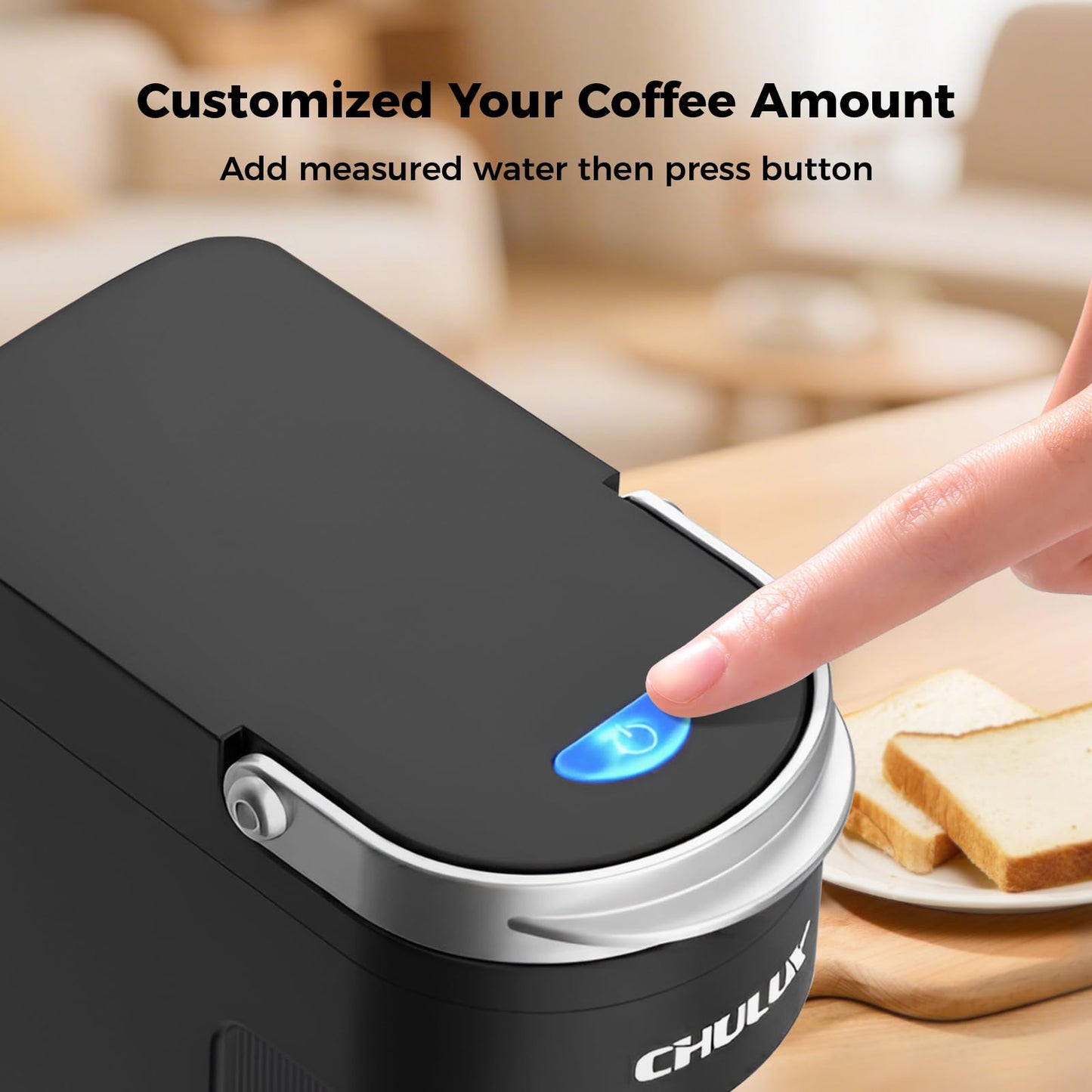 CHULUX Slim Single Serve Coffee Maker for K Cup Pod, Compact Portable Coffee Machine for Dorm, RV, Office and Travel, Matte Black