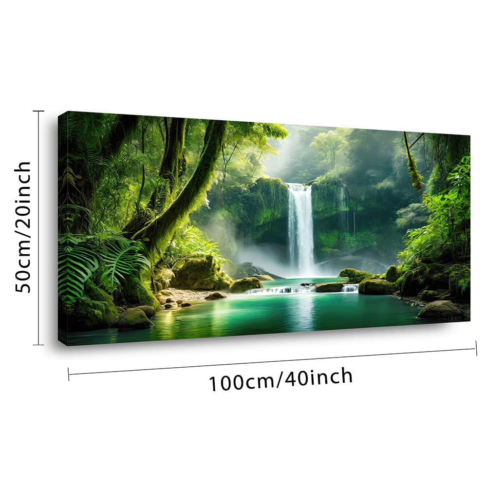 Lasdel Calm Waterfall Landscape Wall Art for Living Room Office Emerald Green Canvas Painting Prints Large Scenic Nature Artwork Dining Room Kitchen Bathroom Hallway Bedroom Decor (20x40 Inches)