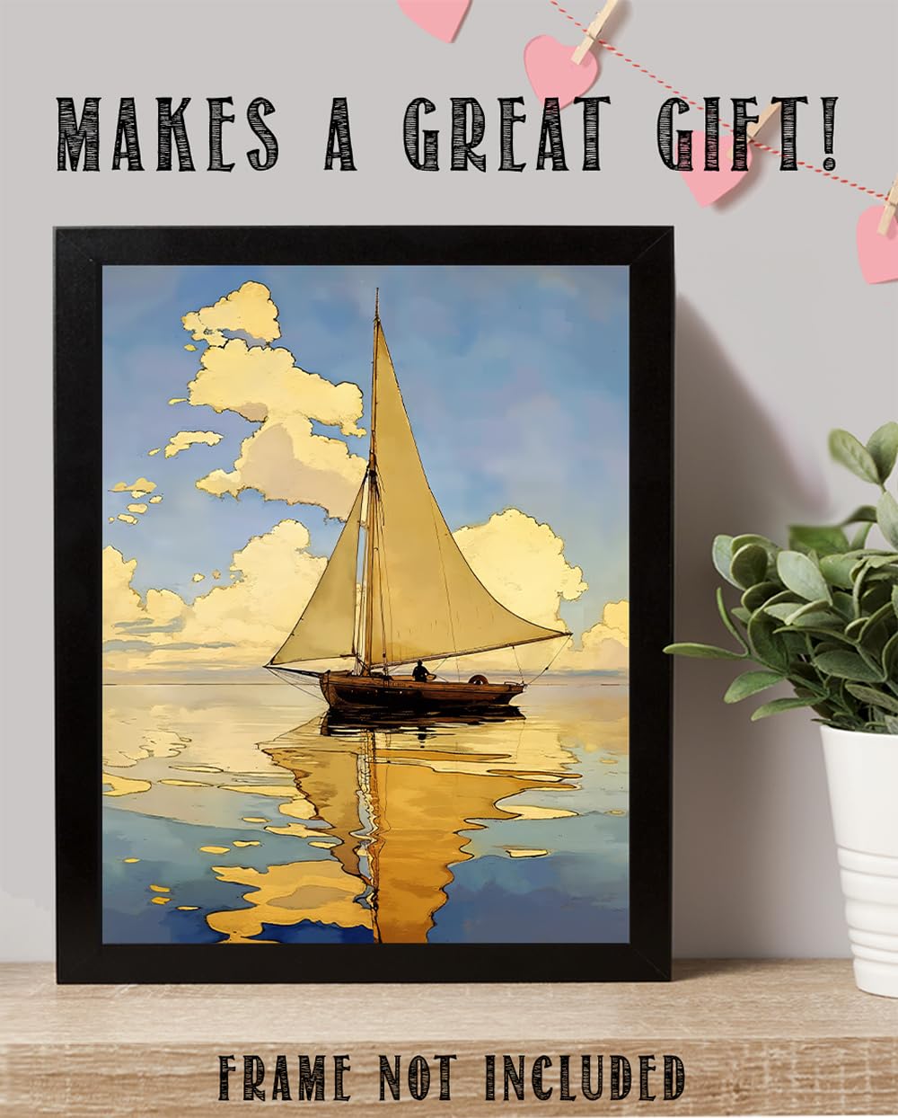 Sailing at Sunset Painting - 11x14 Unframed Poster - Seascape Art for Beach House, Vacation Home, and Nautical Decor - For Yacht Clubs, Sailing Enthusiasts, Man Cave, Home Office, and Living Room