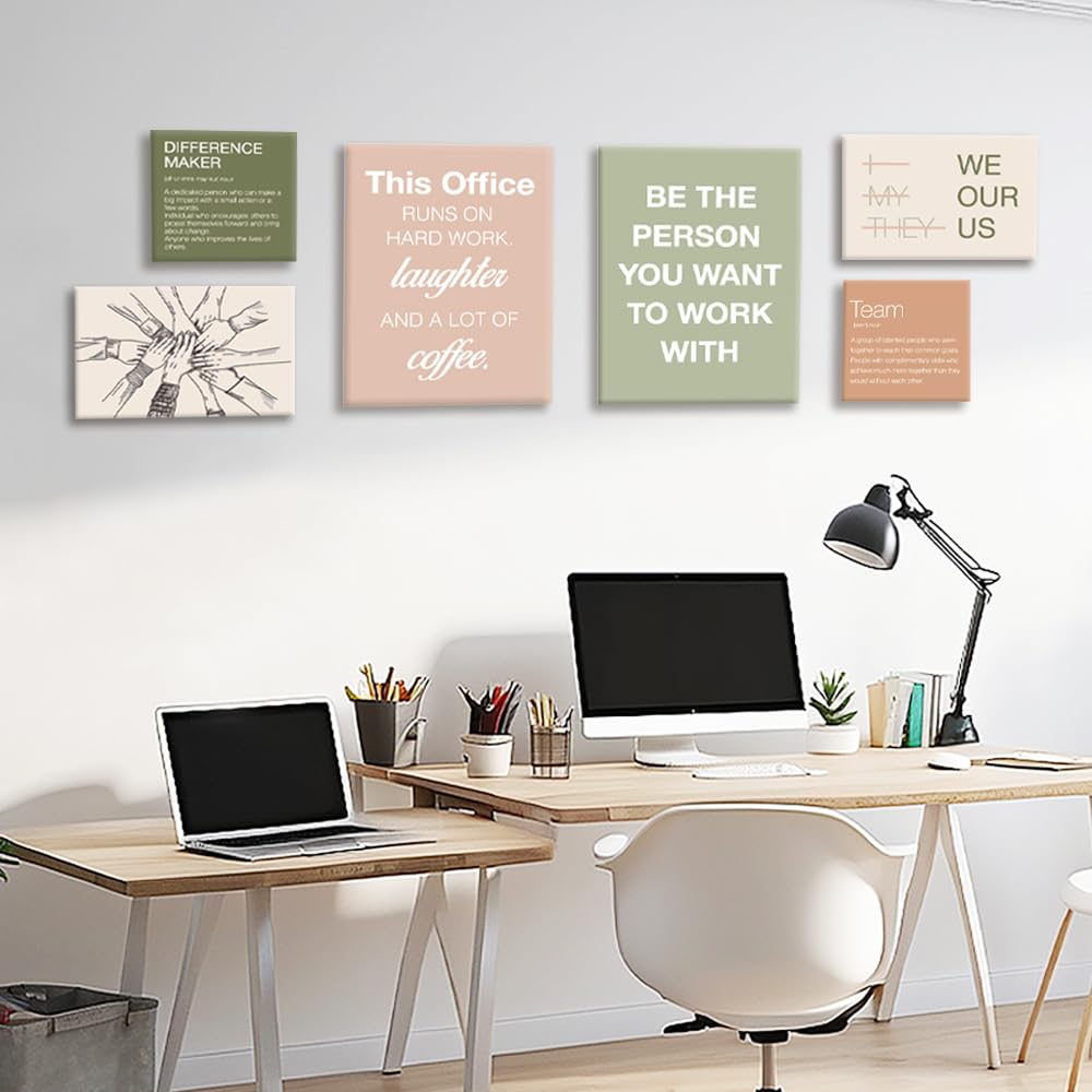 YEOION Office Wall Decor,Teamwork Wall Art for Office,Motivational Workplace Canvas Wall Art Set of 6