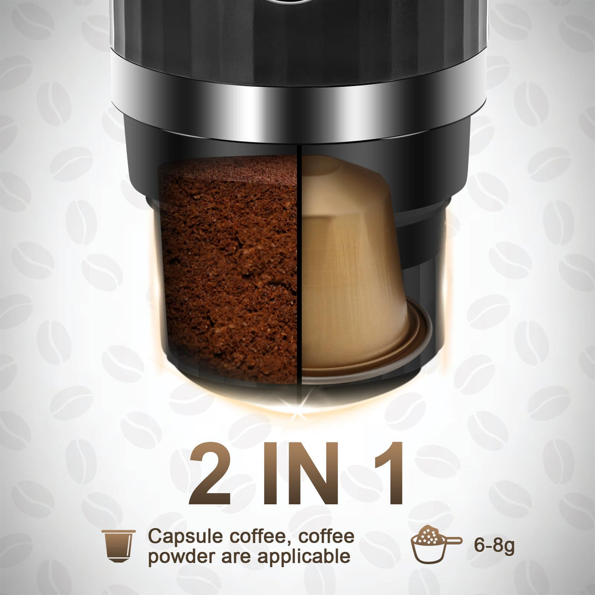ZEMBSOYA Portable Espresso Machine, Travel Espresso Maker, Car Coffee Maker Self-Heating with USB-C, Compatible with Ground Coffee & Capsules (NS＆DG) for RV, Hiking, Camping, Office