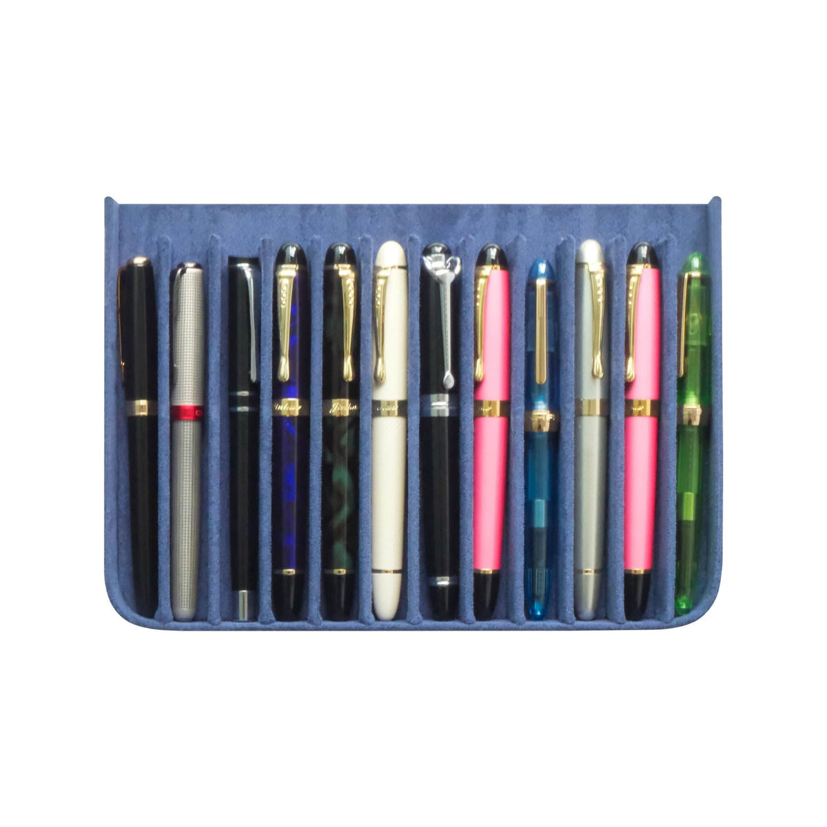 MIVLXLX PU Leather 12 Fountain Pen/Pencil Tray Case Organizer, Fashion Design, Handmade, Magnetic Closure with Drawer, Christmas Gift for Man/Woman/Office, 12 Slots(blue)
