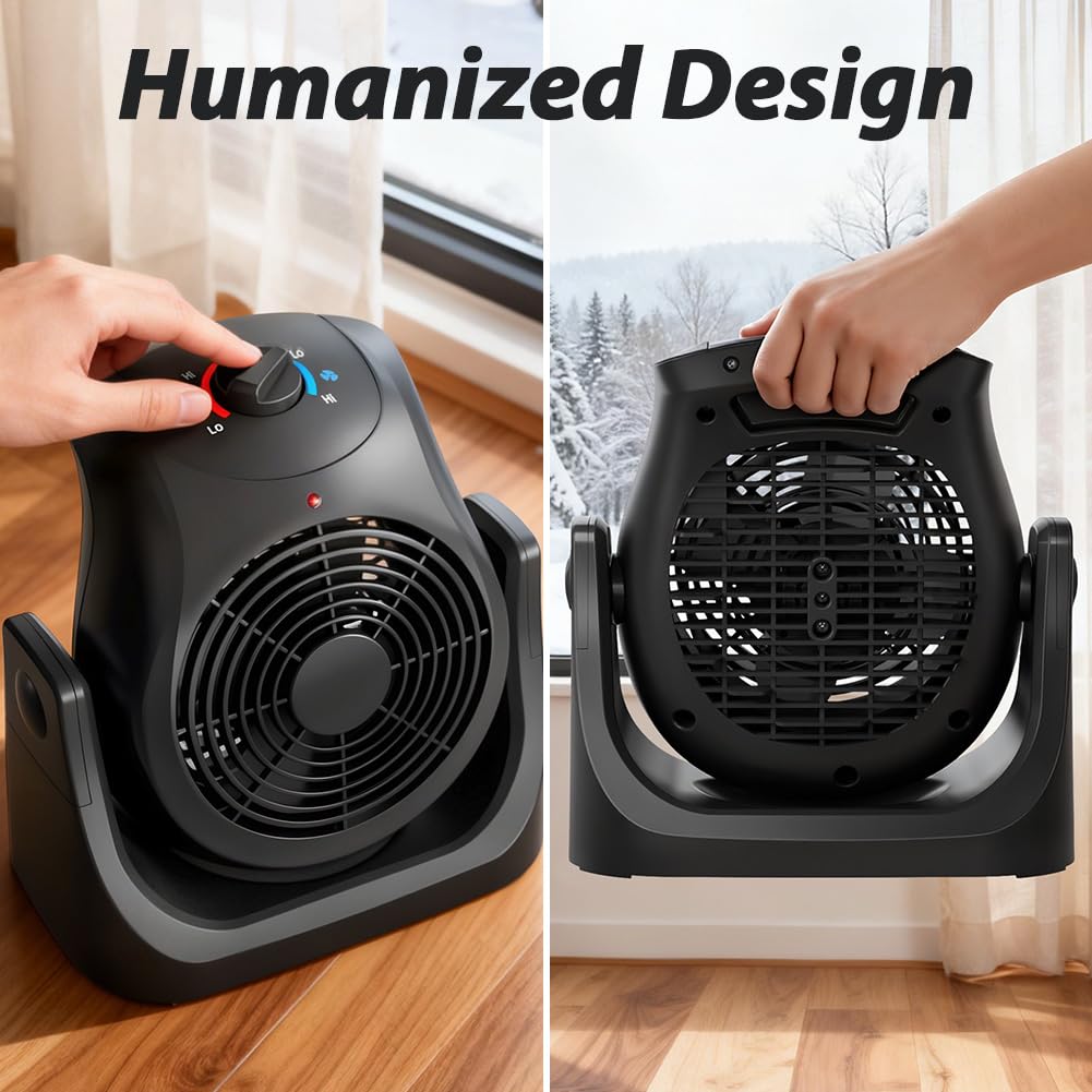 Portable Electric Space Heater Cooling Desk Fan 2 in 1 Heater Fan Combo with 45° Tilt, 2 Wind Speeds, 1500W Overheat Protection Personal Small Heater for Home Office