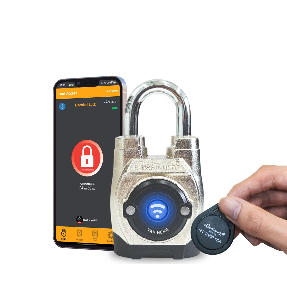 eGeeTouch 5th GEN Outdoor Smart Padlock – (Single, Short Shackle) Keyless Bluetooth & NFC Lock, Durable Weatherproof Security for Sheds, Gates, Bikes - Convenient App Control & Enhanced Safety