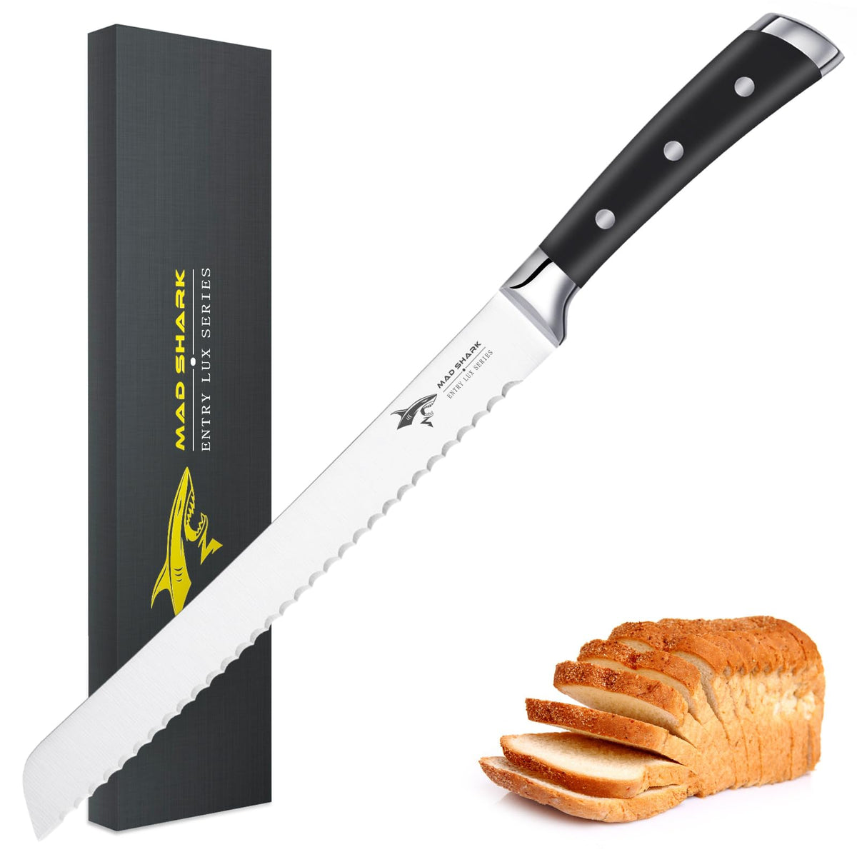 MAD SHARK Bread Knife, Sourdough Bread Knives, Bread Cutter Razor Sharp Edge for Efficient Slicing Sourdough, Bagels, Cake Cutter, 10 Inch Serrated Knife