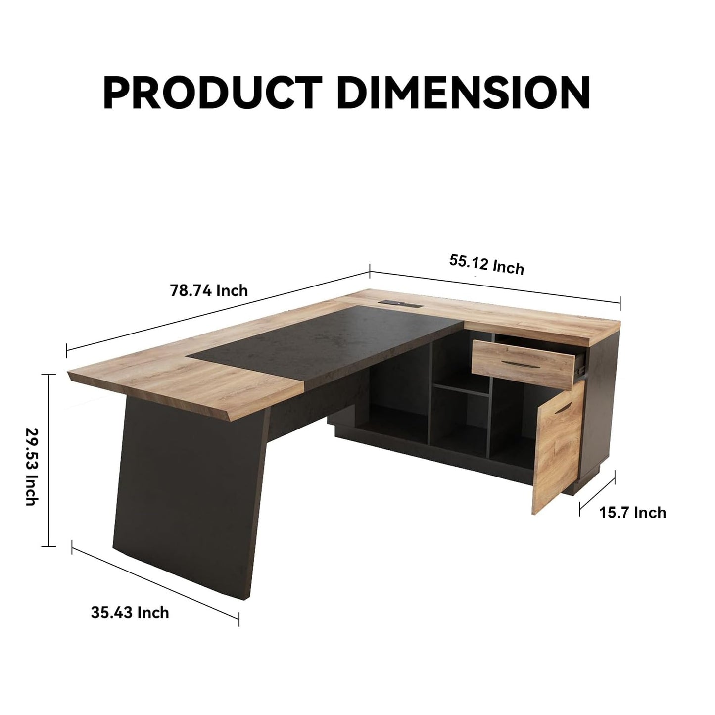 SAINTCY L-Shaped Executive Desk, 78.74 Inches Large Office Desk, Modern Computer Table Set with Drawers & Storage Shelves, Business Workstation for Home Office, Right Return