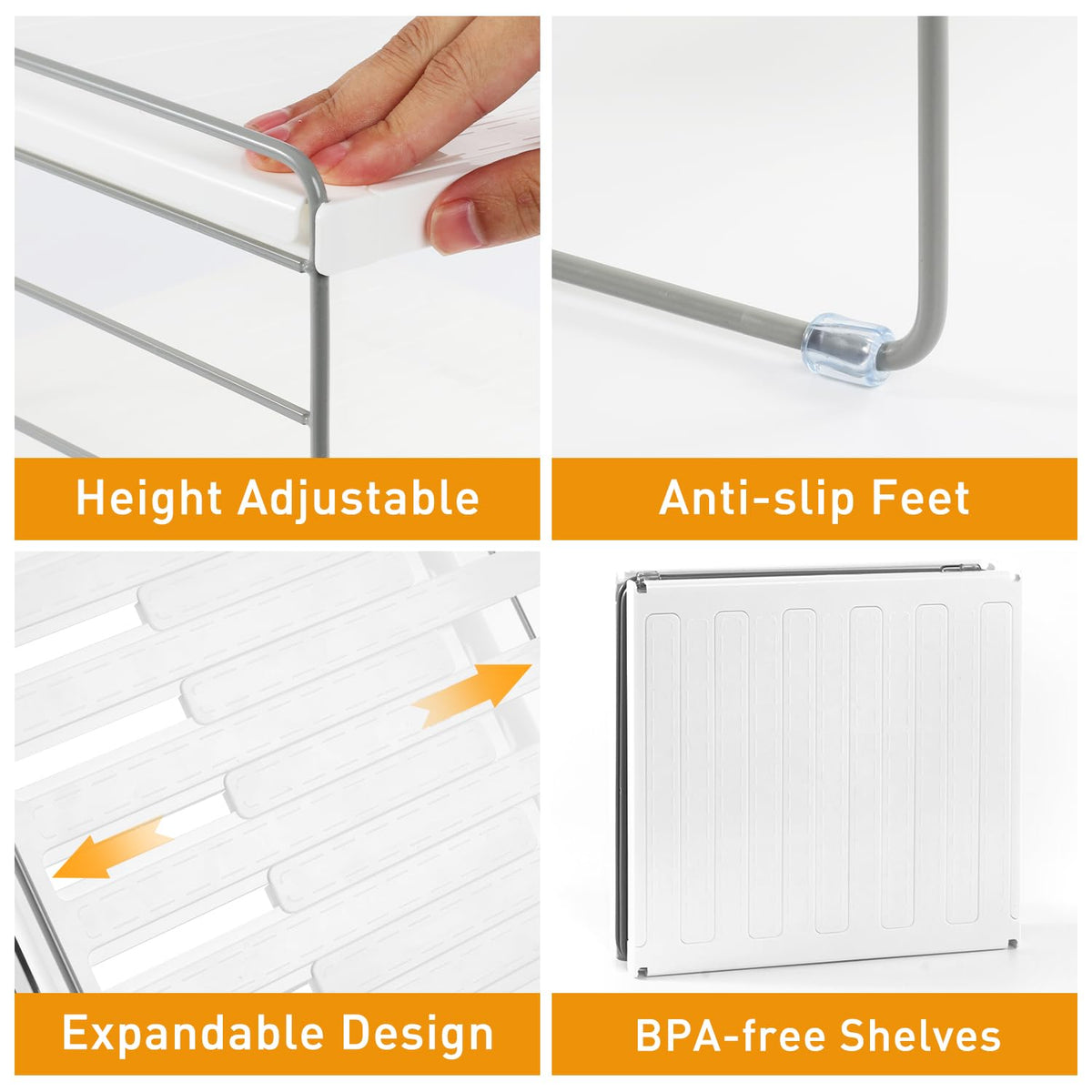 JUPELI Foil and Plastic Wrap Organizer, Expandable Kitchen Pantry Storage, Height Adjustable Cabinet Rack for Kitchen Organization, Aluminum Foil -3 Tier 9.8" to 15.6"L