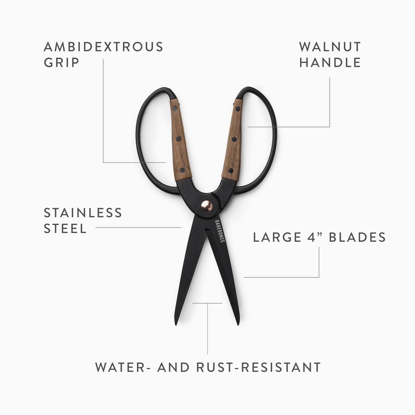 Barebones Garden Scissors - Walnut Scissors - Garden Supplies and Indoor Plant Accessories - Plant Shears with Wide Handles - Comfortable Fit Hand Pruners (Large)
