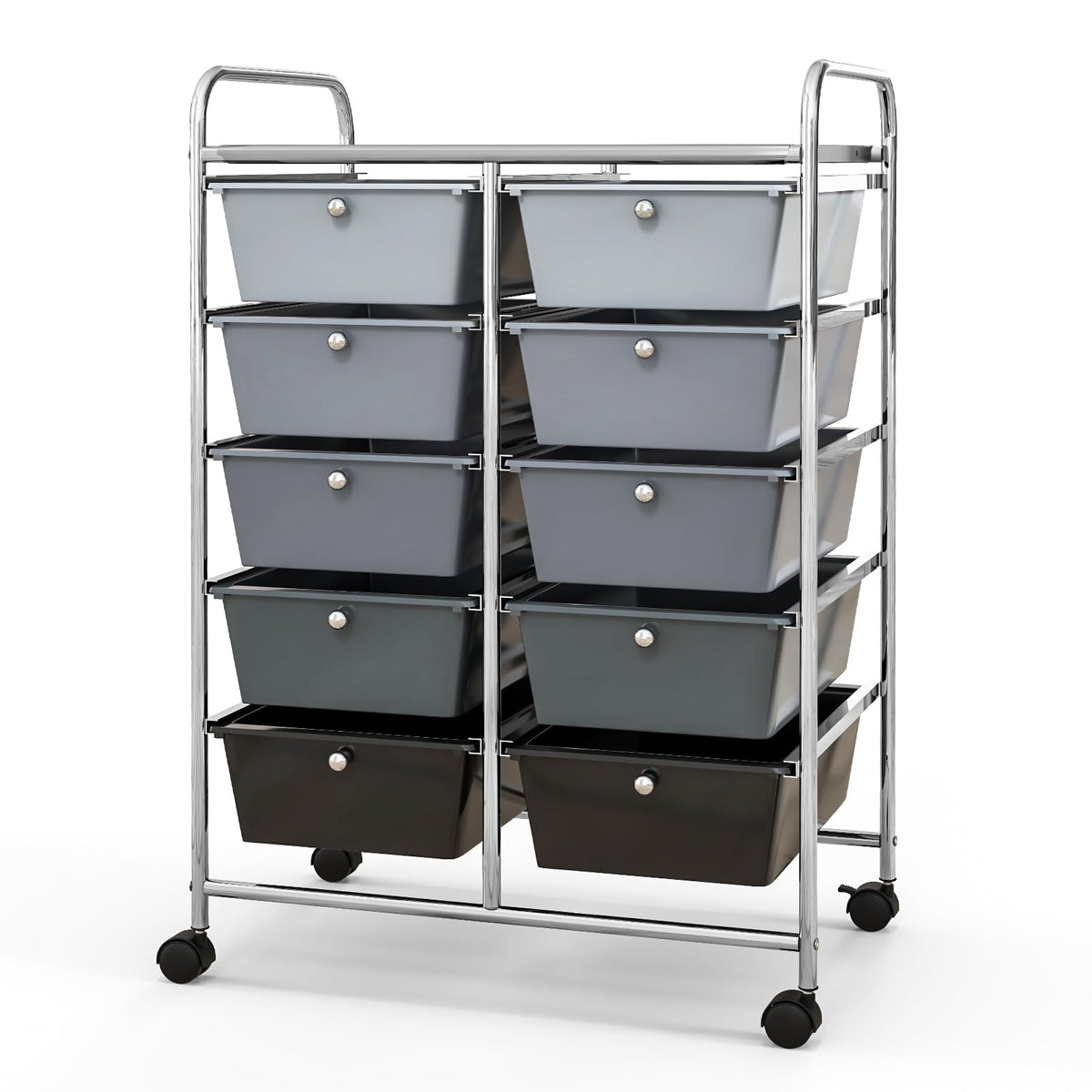 CLEEMAN 10-Drawer Rolling Cart with Drawers, Storage Cart with Universal Wheel & Metal Frame, Multipurpose Mobile Trolley Utility Cart for Makeup Kitchen Office Play Room (Gradient Black)