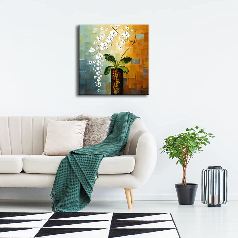 Wieco Art Beauty of Life 100% Hand-Painted Modern Flower Artwork Abstract Floral Oil Paintings on Canvas Wall Art for Home Decorations Wall Decor 24 by 24 inch