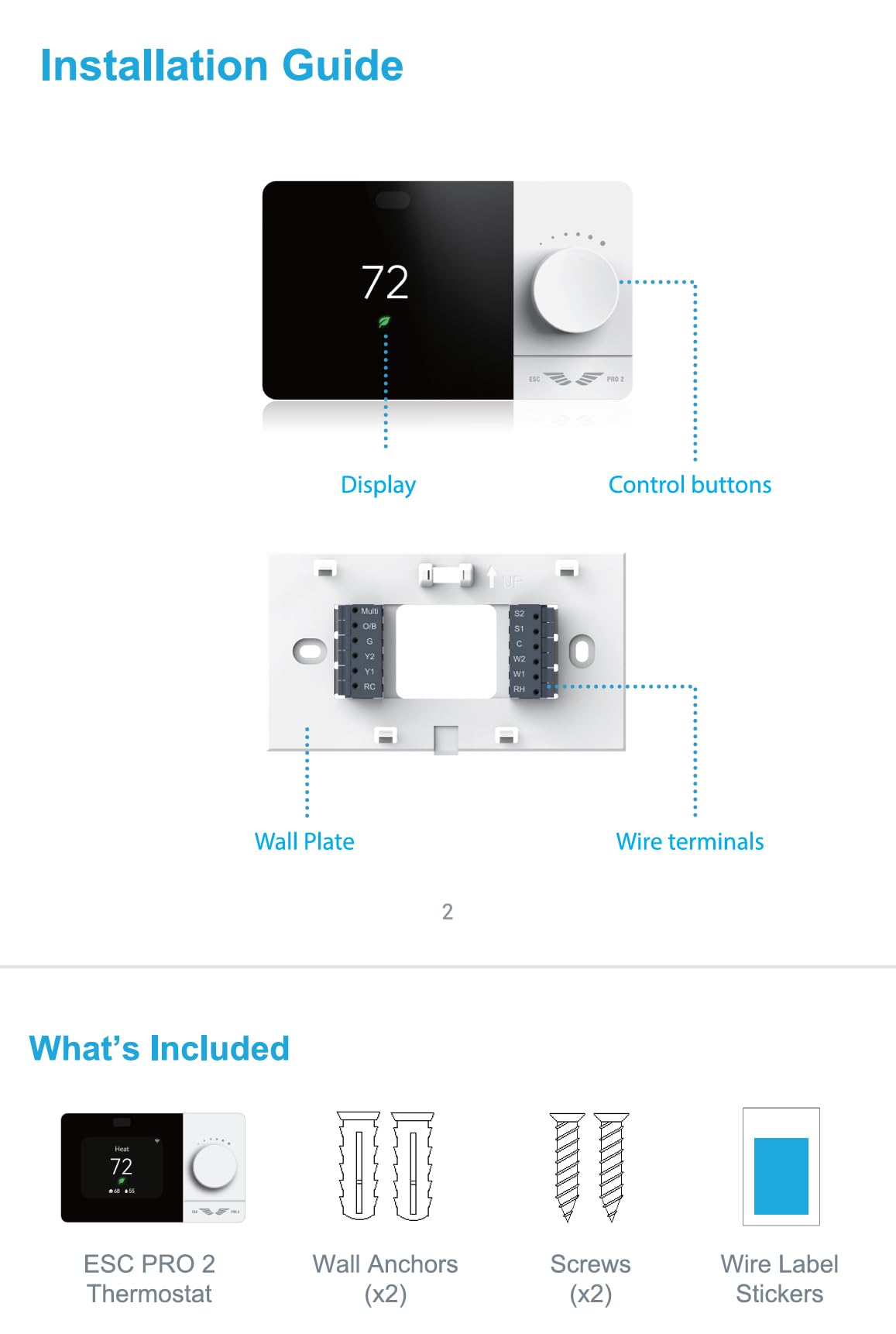 Wi-Fi Smart Thermostat Programmable - Compatible with Alexa, Google Assistant - High Rise 3 Speeds Fan Coil - ERV/HRV On/Off - Smart Life, Tuya APP - ESC PRO 2, Small