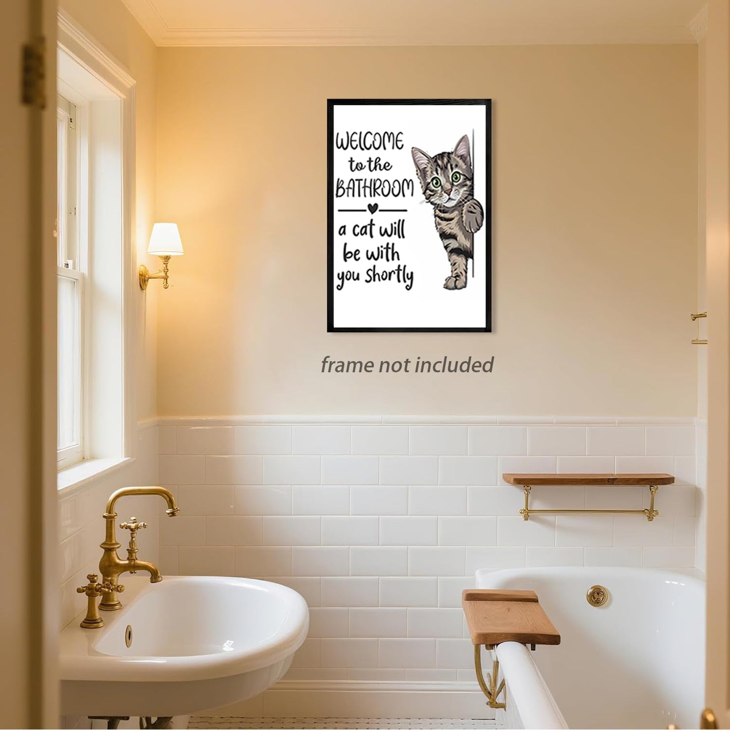 HNNXAR Funny Cat Bathroom Wall Art,Welcome To The Bathroom A Cat Will Be With You Shortly Paintings Posters,Black and White Funny Animal Canvas Pictures Prints Wall Decor 16x24in Unframed
