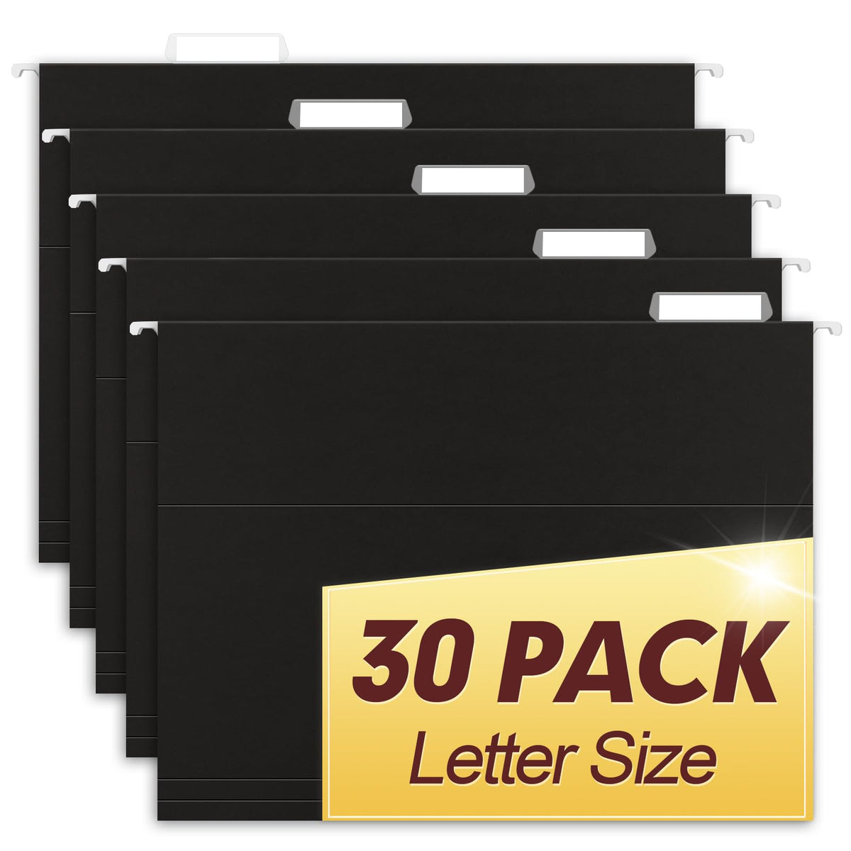 HERKKA Hanging File Folders, 30 Pack Reinforced Letter Size Hanging Folders, Designed for Bulky Files, Filing Cabinet, 1/5-Cut Adjustable Tabs (Black)