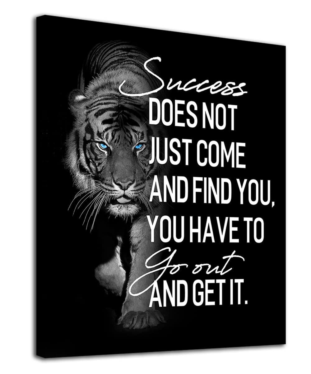 Inspirational Wall Art for Bedroom Living Room Success Does Not Just Come Black and White Motivational Canvas Picture Tiger Words Art Quote Sign Home Office Wall Decor Framed Ready to Hang 12" x 16"