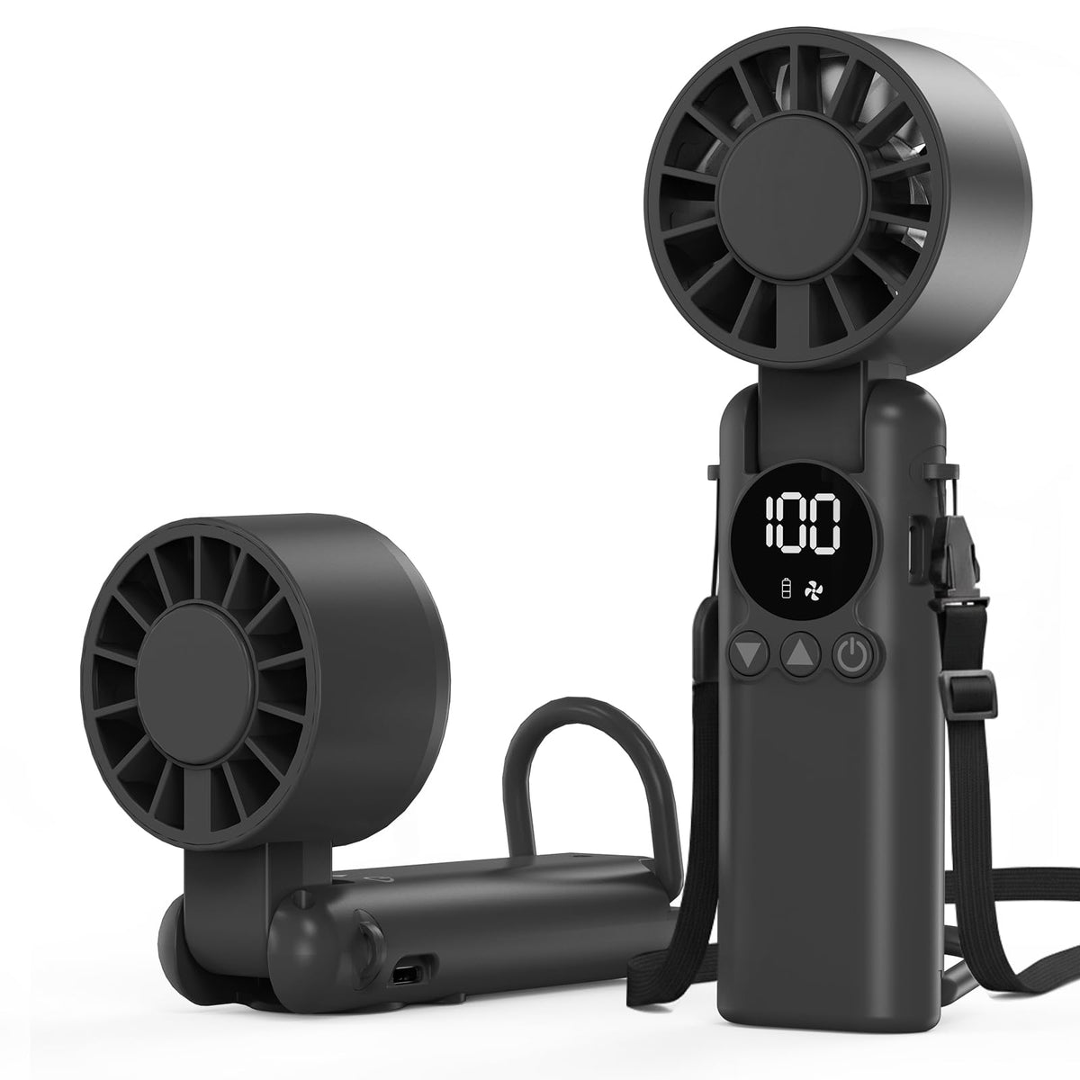 AILBTON Portable Handheld Fan, 5000mAh Rechargeable Mini Personal USB Fan with LED Display & Foldable Design, 199-Speed Powerful Battery Operated Travel Fan for Women, Outdoor, Office Black