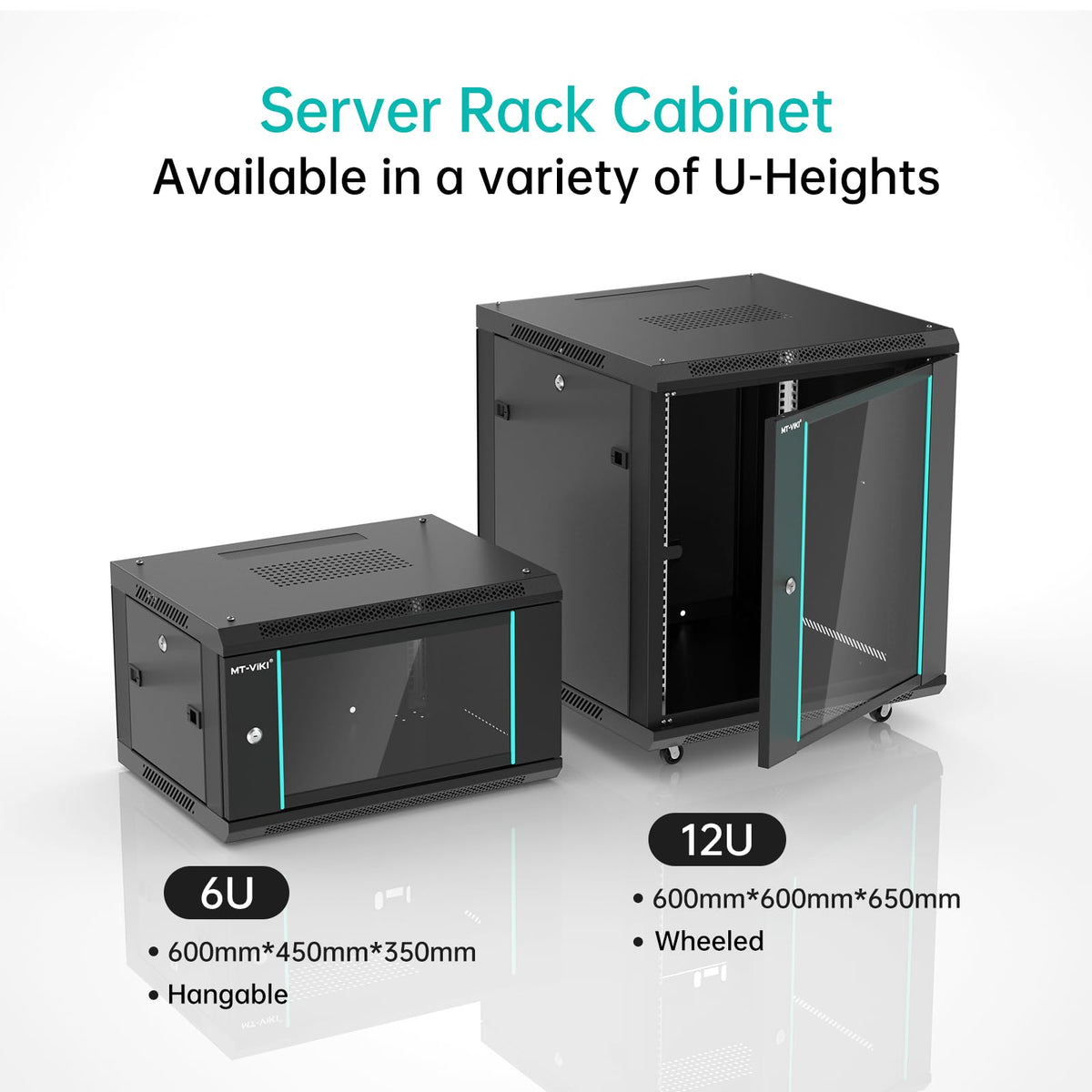 MT-VIKI 12U Server Cabinet Network Rack Vented Enclosure w/Moving Wheel, 0.8mm Thick Steel, 23.6‘’ Deep (600mm), for 19'' IT Equipment, Included 1pcs 12'' Depth Rack Shelf