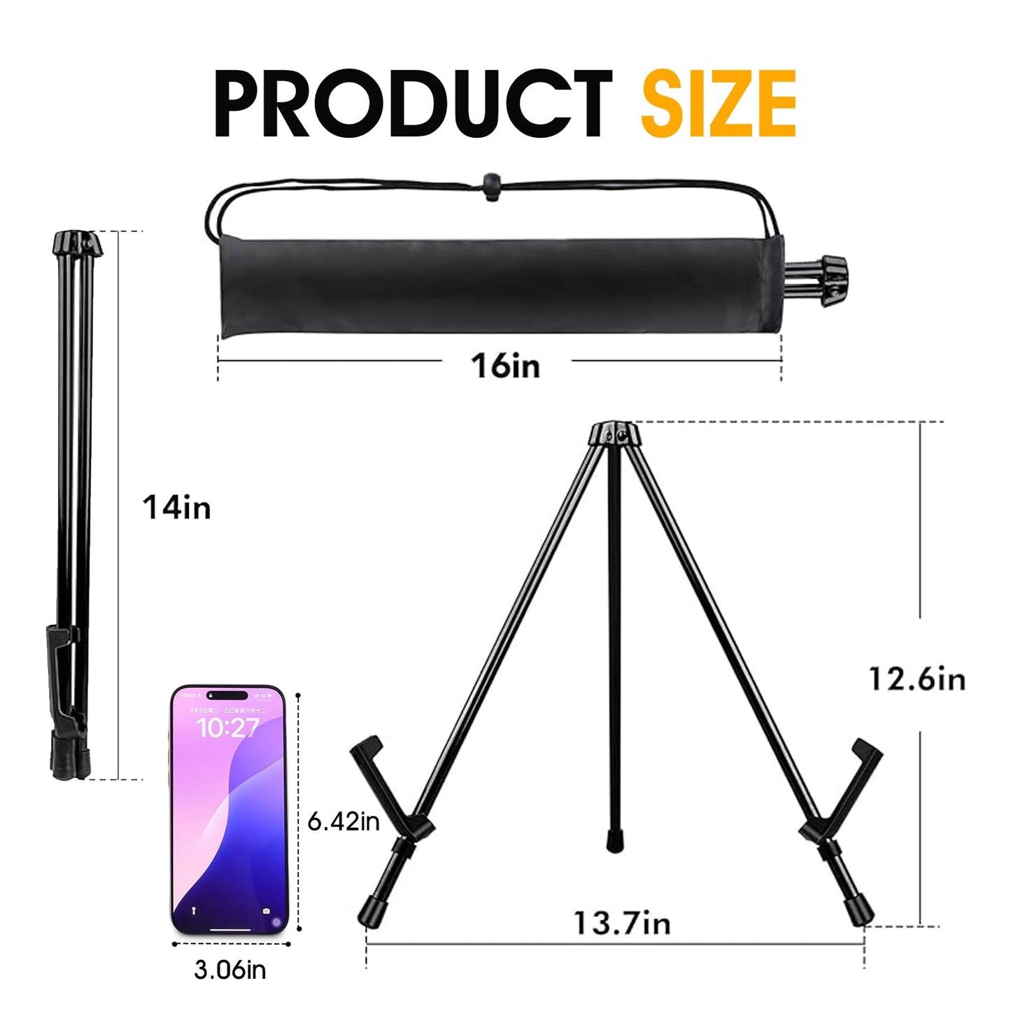 AROIC 12 Pack 14'' Tabletop Easels, Black Steel Table Top Easels for Display, Adjustable Portable Table Top Easel for Paintings, Signs, Posters,Frame Pictures(with 12 Bags)