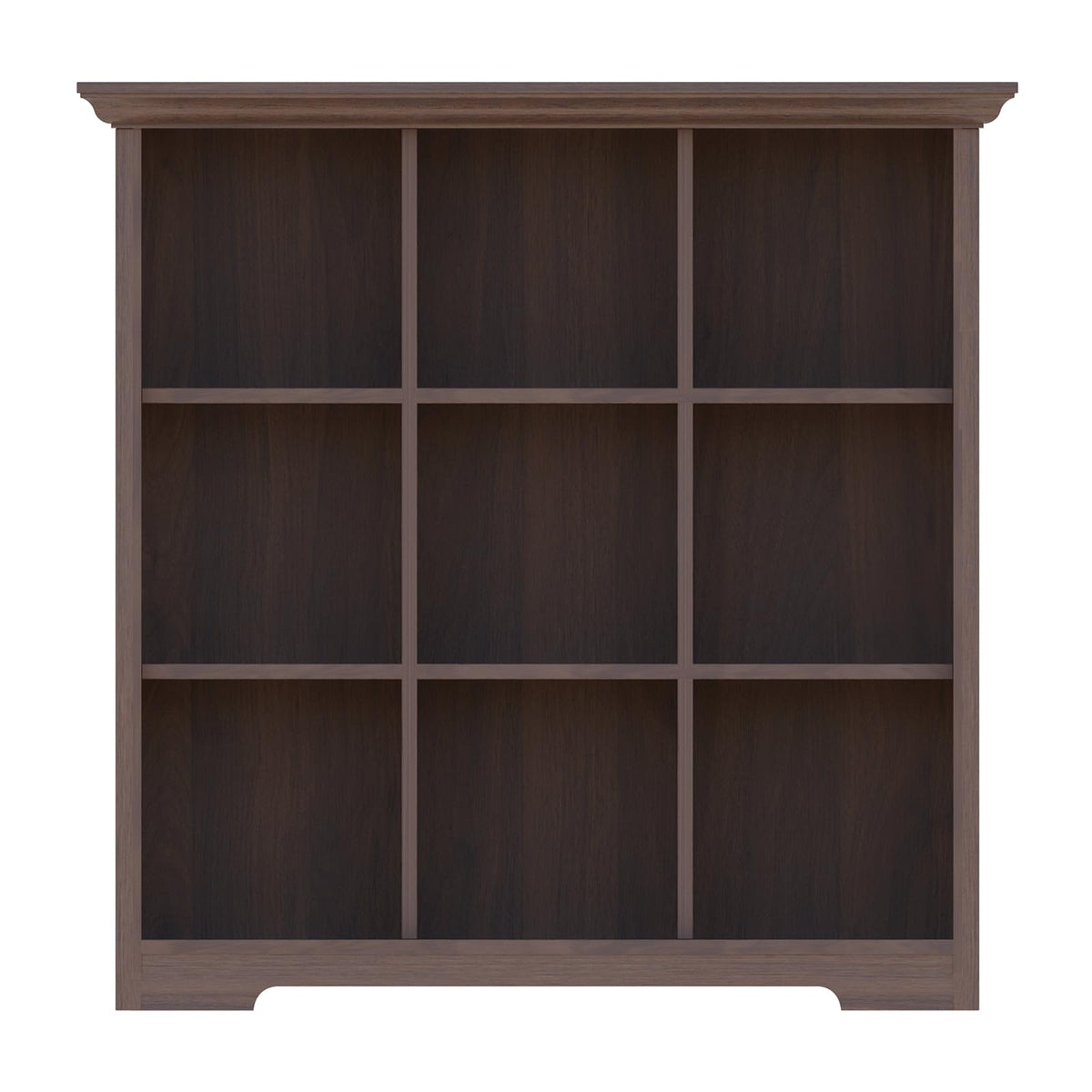 OSCHF Cube Shelf Bookcase with Base - Wooden 3 Tiers Floor Standing Low Storage Cabinet for Home and Office, 9-Cube Lattice Bookshelf, Walnut