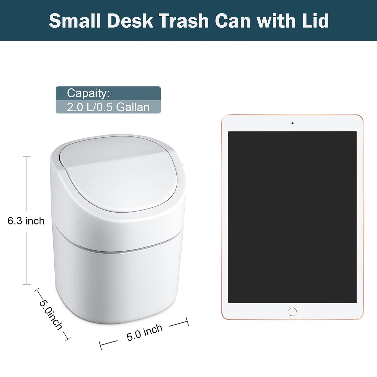 Business King Mini Desk Trash Can with Lid with Trash Bags 180 Pcs Swing-Lid Tiny Countertop Garbage Bin Small Table Top Plastic Covered Waste Basket