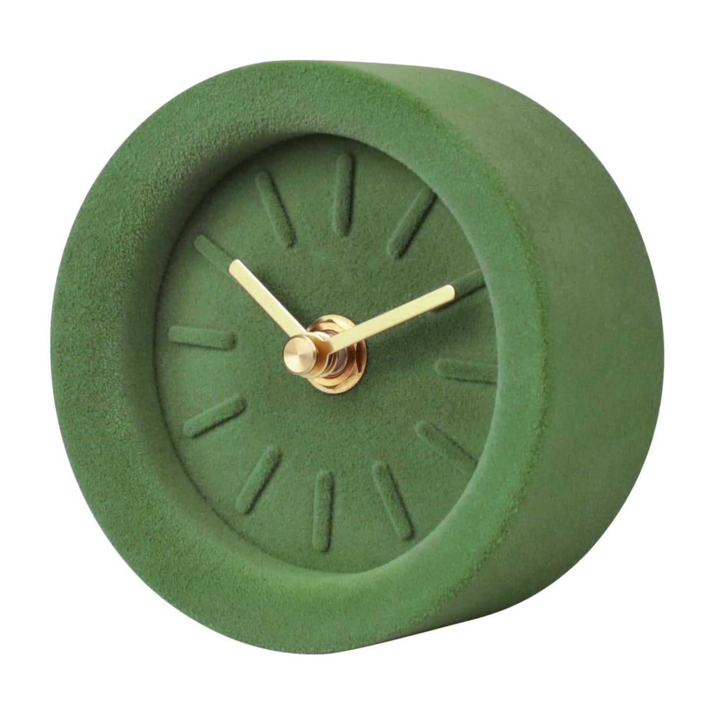 SCOAGE 4 Inch Minimalist Flocked Cement Desk Shelf Clock, Silent Non-Ticking Battery Operated, Modern Decorative Table Clock for Bedroom Bedside, Dresser, Mantel, Home Office (Green)