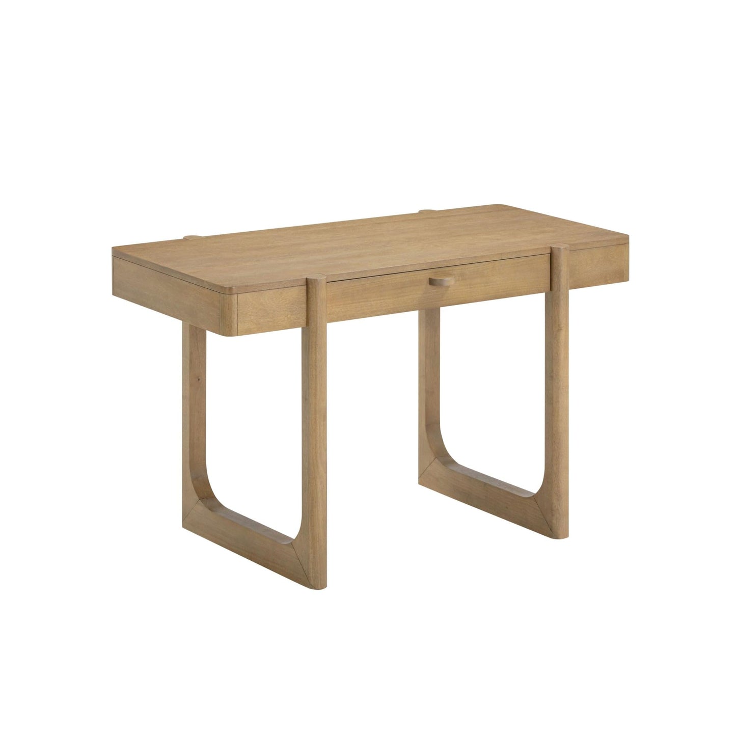 Nathan James Haley Mid Century Modern Home Office Desk, Solid Wood Writing Desk with Drawer and Rounded Legs, Light Brown
