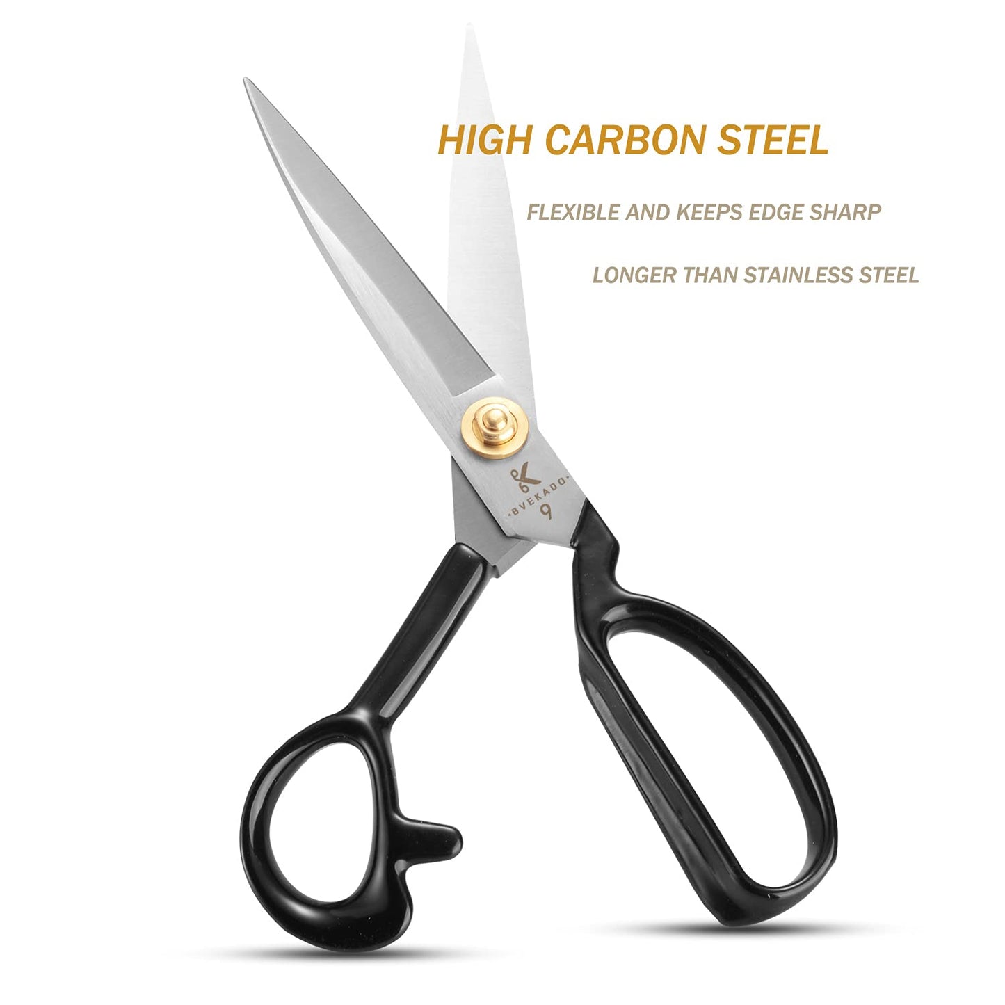 BVEKADO Sewing Scissors 9 Inch, Fabric Dressmaker Scissors Heavy Duty Shears for Tailors Dressmaking, Professional for Upholstery Crafting-Cutting Fabric Leather Paper(High-carbon Steel) White
