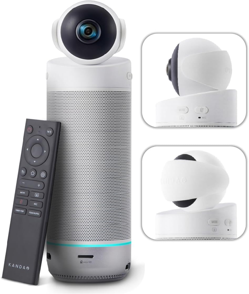 KanDao Meeting S 1080P HD Conference Room Camera, AI Face Recognition and Speaker Tracking, 8 Noise Cancelling Mics, Smart Zoom, Automatic Focus, 180-Degree, Plug & Play, Compatible with Teams, Skype