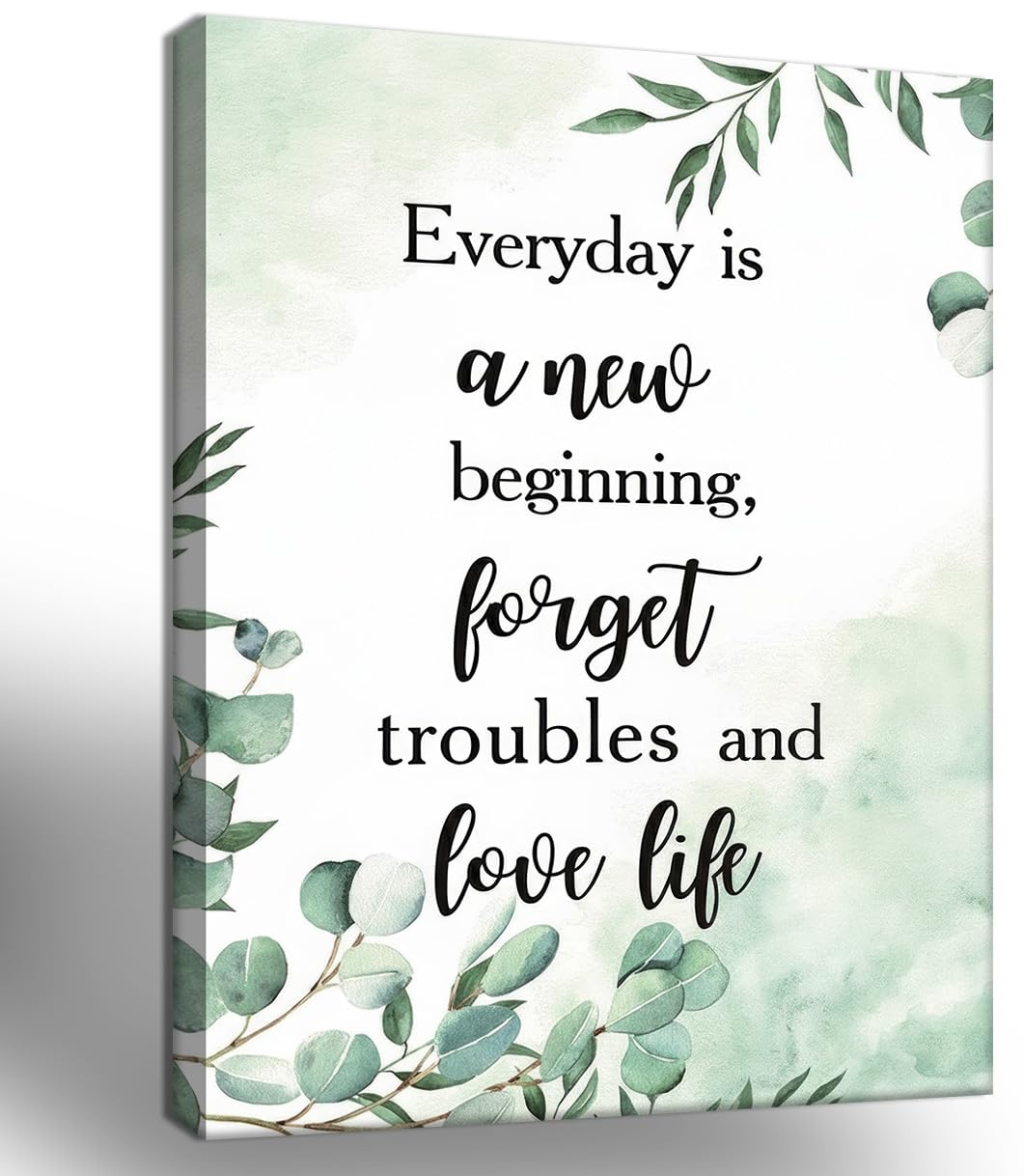 Framed Inspirational Wall Art –Botanical Canvas Print posters, Green Leaf Painting pictures for Bedroom, Living Room, Bathroom, Office, Motivational Quote Picture, Ready to Hang 12x16Inch