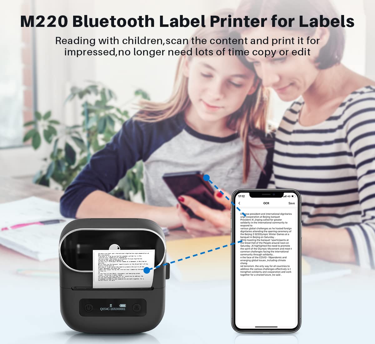 Phomemo M220 Bluetooth Label Maker - 3.14" Portable Thermal Printer with 3 Label, 2200mAh Battery, iOS/Android Compatible, for Small Business Home Office Organization & Barcodes