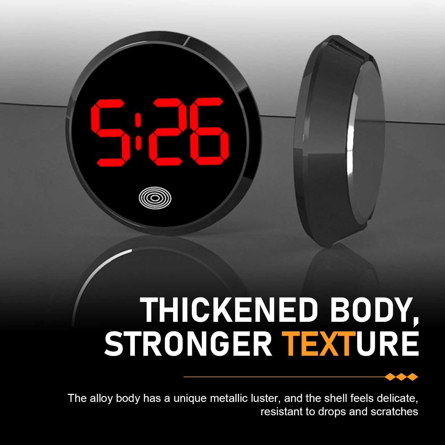 Zehiony Car Digital Clock, Touch Night Light LED Display Screen Clock, Round Shock-Resistant Alloy Dashboard Watch with 12H System, Self-Adhesive Mini Watch for Car & Home & Office (Red)