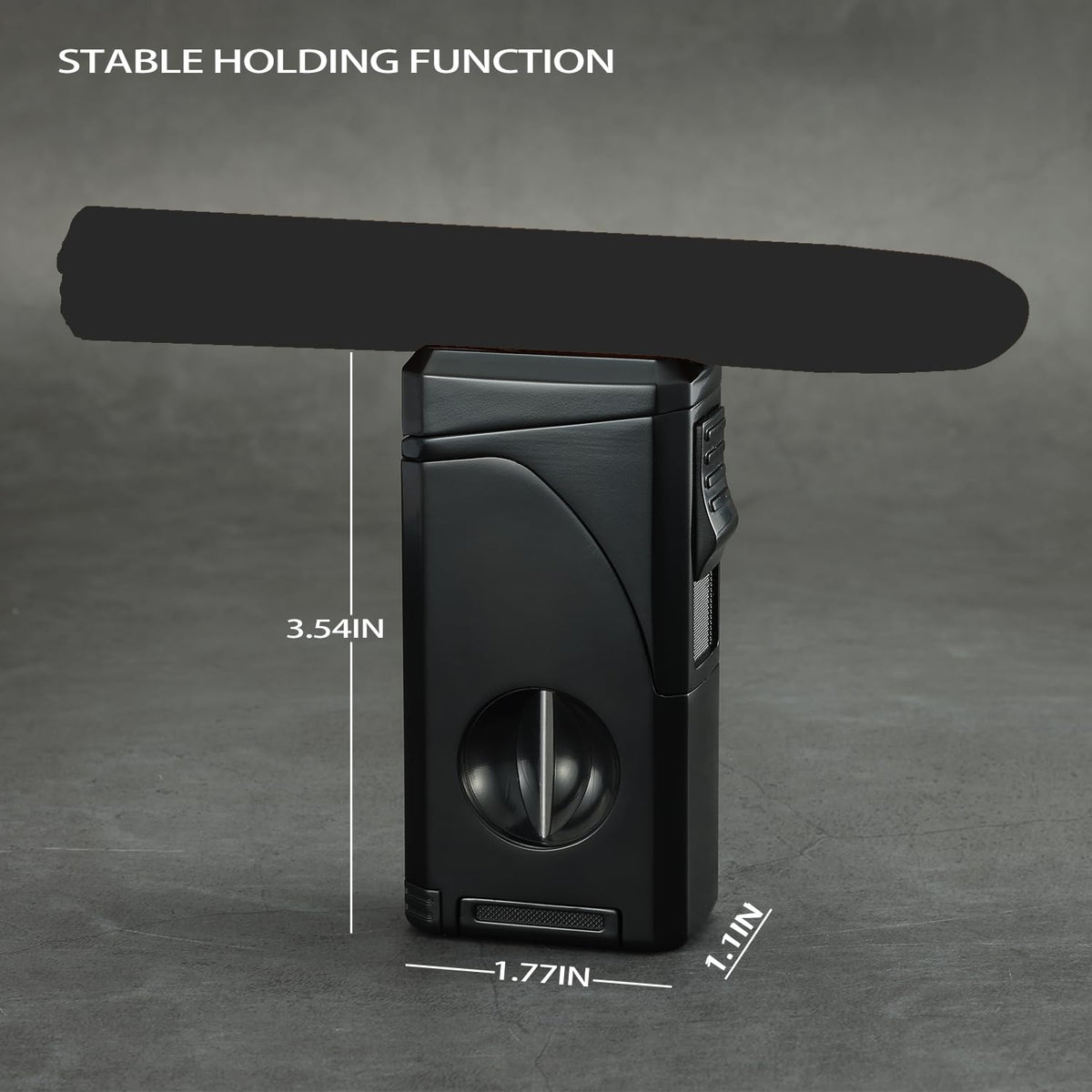 All in One Triple Jet Flame Butane Torch Lighter, Built-in Cutter, Cutter V Cut, Punch, Holder Function, Draw Enhancer Tool, Refillable and Adjustable Windproof Lighter. Black(Sold Without Gas)