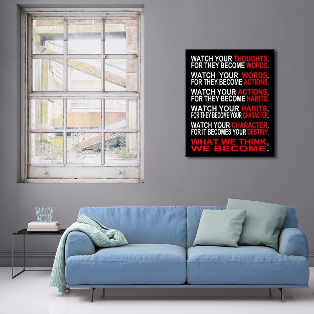 Pyradecor Large Canvas Prints Wall Art Watch Your Thoughts Motivational Classroom Poster Paintings Modern Gallery Wrapped Giclee Canvas Print Pictures Artwork for Office Living Room Home Decorations L