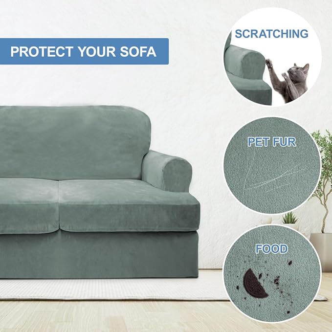 CUCRAF T Cushion Sofa Cover 3 Piece Loveseat Slipcovers, Soft Thick Velvet