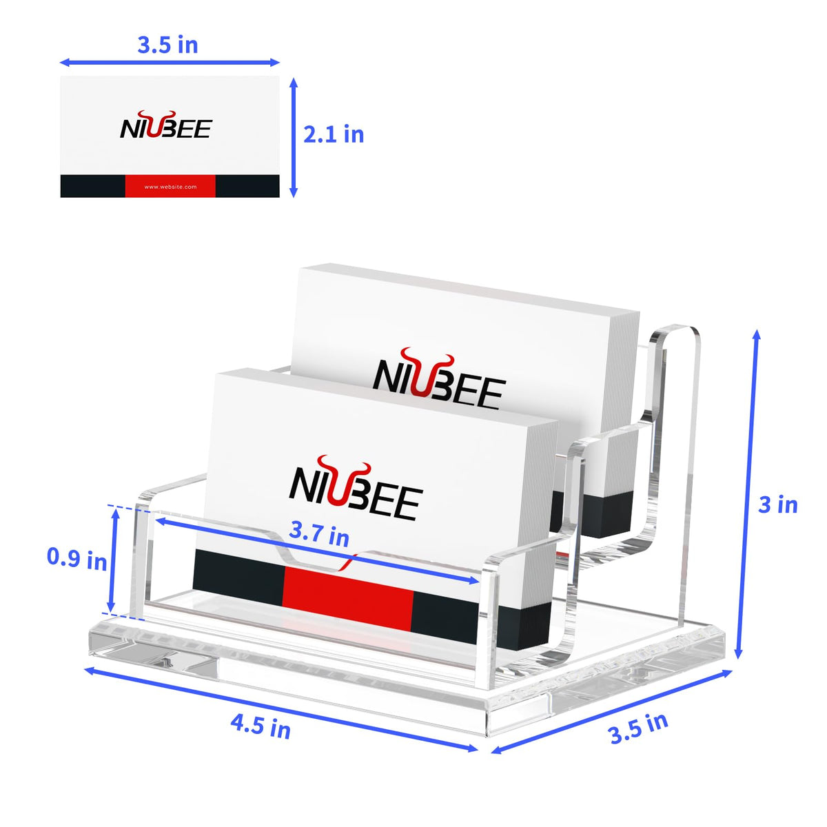 NIUBEE Clear Business Card Holder 2 Tier Acrylic Business Card Stand, 2 Slots Business Card Display for Desk Counter, 150 Card Capacity, 1 Pack