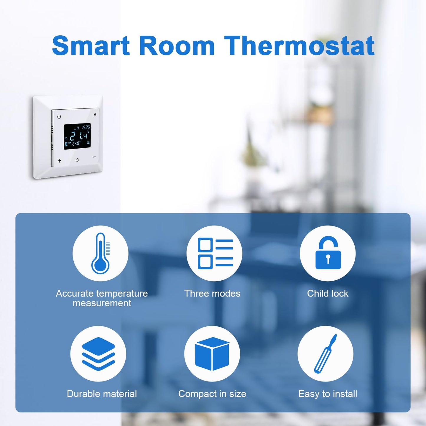Touchscreen Programmable Thermostat for Electric Floor Heating System, 7-day Timing Settings Backlight LCD Display Safety Lock Automatic Calibration Low Temperature Protection NTC Floor & Air Sensing
