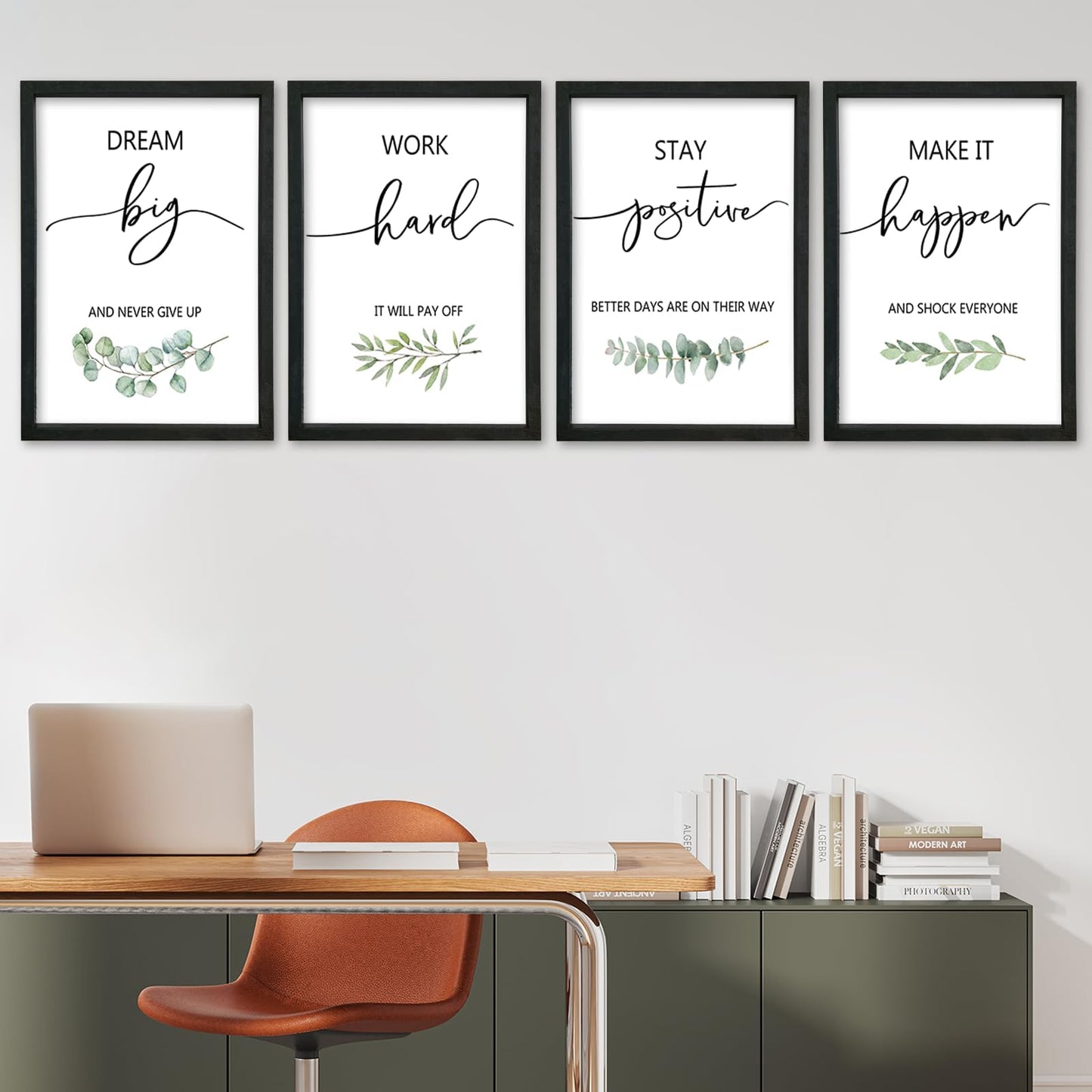 YWJKWLGS Inspirational Quote Wall Art Set 11x16 Inch Set of 4 Motivational Home & Office Decor for Positive Family Encouragement Wooden Framed Signs (Black)