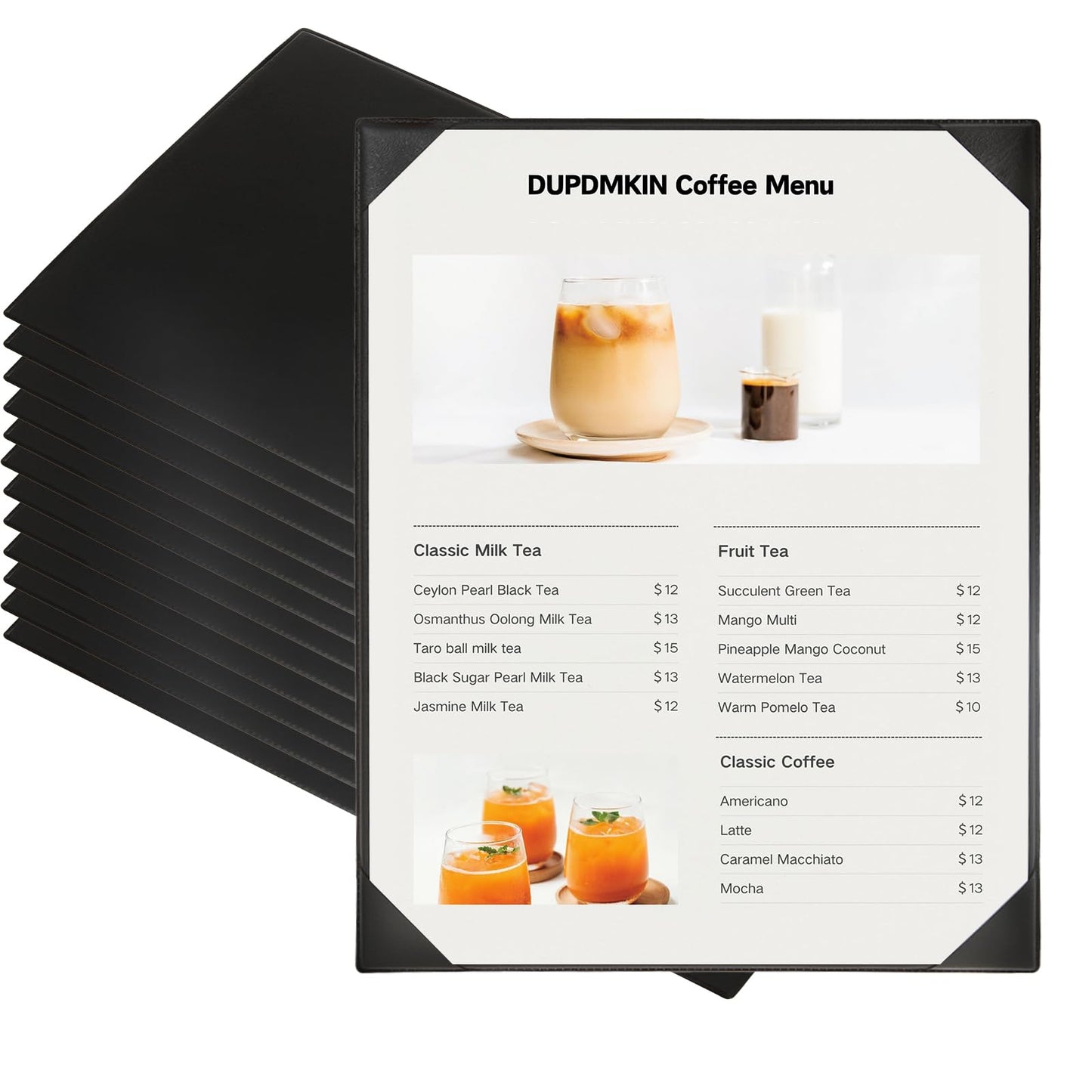 DUPDMKIN 12 Pack Menu Covers 8.5" x 11"， 1 View PU Leather Menu Holders, Restaurant Menu Covers for Wine List, Bar, Cafe, Coffee Shop