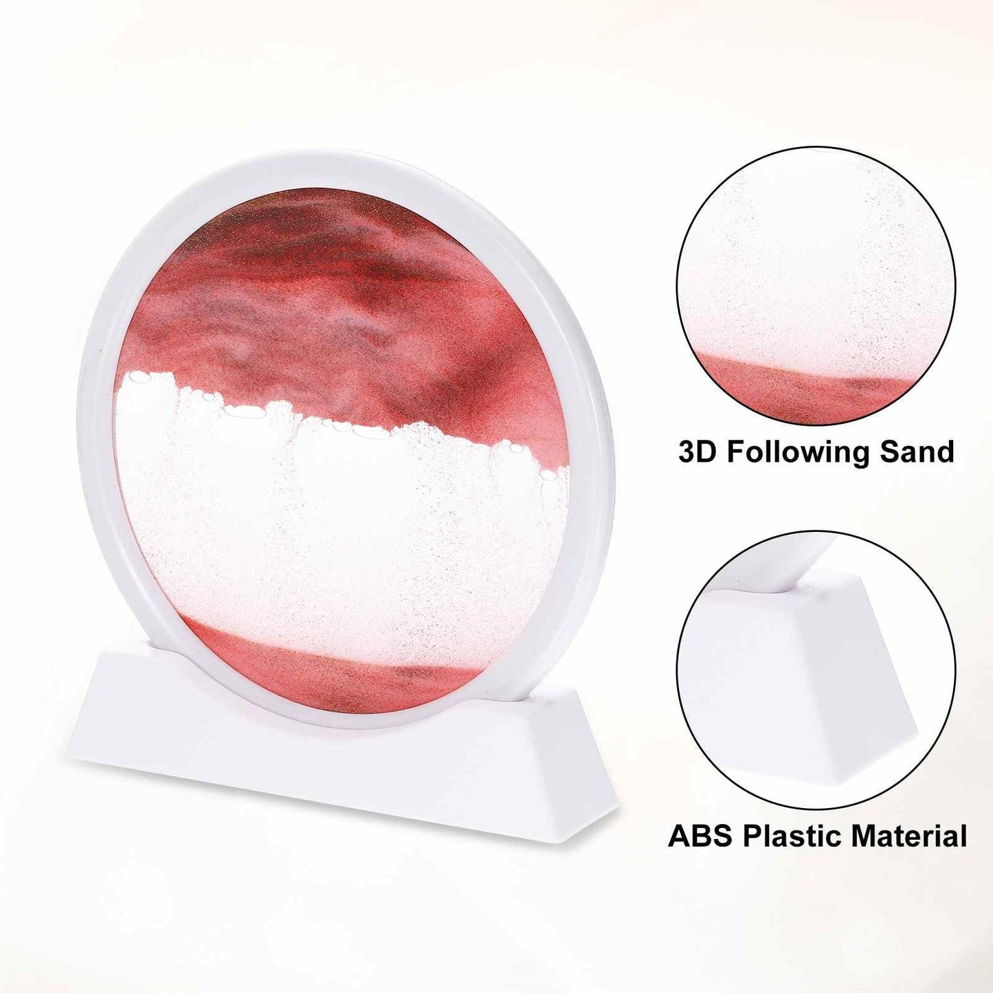 HEARTOOL Moving Sand Art Picture 7" Round Tempered Glass 3D Liquid Motion Deep Sea Flowing Sand Scene with Display Frame Perfect for Desktop & Office & Work Decoration (Red)
