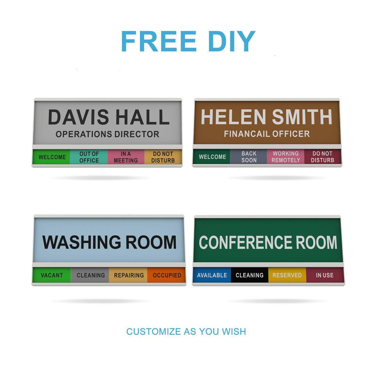 2-IN-1 Aluminum Name Plate For Desk/Doors/Cubicle Wall, With 4 Status Options, Combination Of Office Door Signs And Name Plate, Free To DIY The Printing Content (Silver)