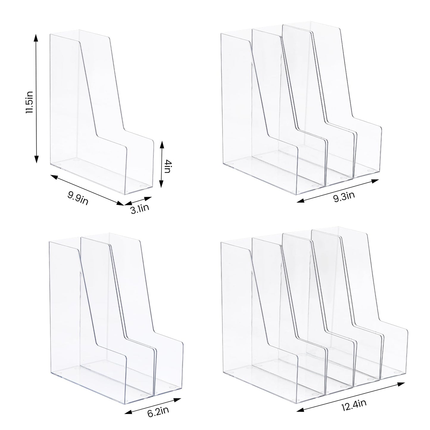 CiWiVOKi Vertical File Holder, PET Desk Organizer, Multi-purpose Plastic Document Storage Bins for Magazines, Binders, Notebooks, Envelopes, 2 Pack