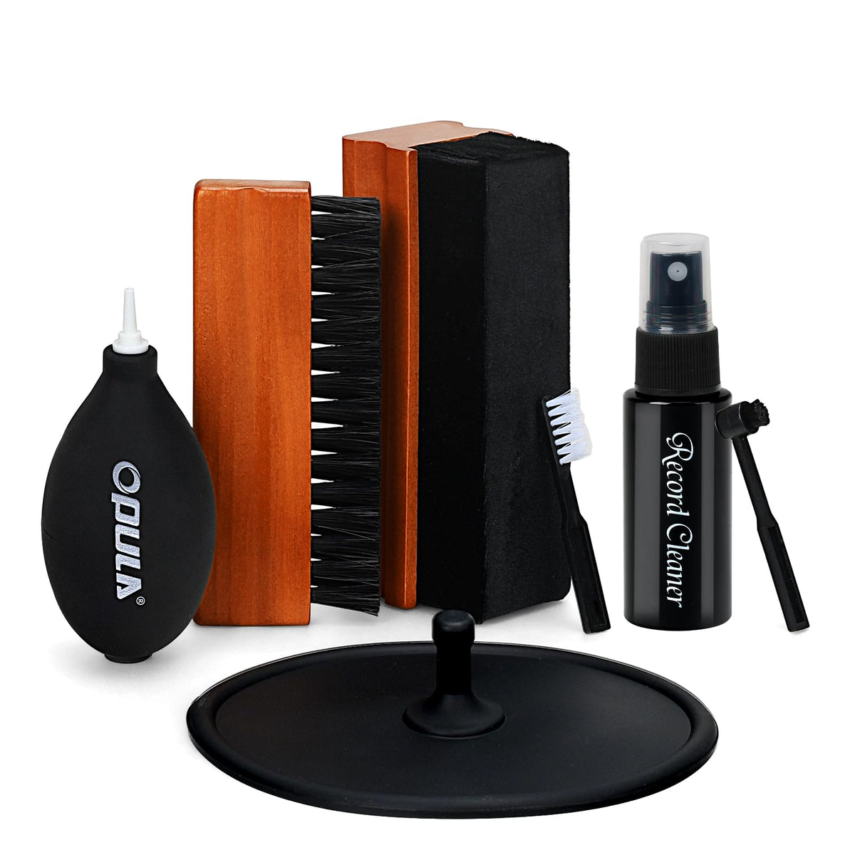OPULA 7-in-1 Vinyl Record Cleaning Kit Complete - Vinyl Record Cleaner Solution - Velvet Brush - Microfiber Brush - Stylus Brush - Label Protector - Air Blower - Brush for Velvet, Restore LPs Album
