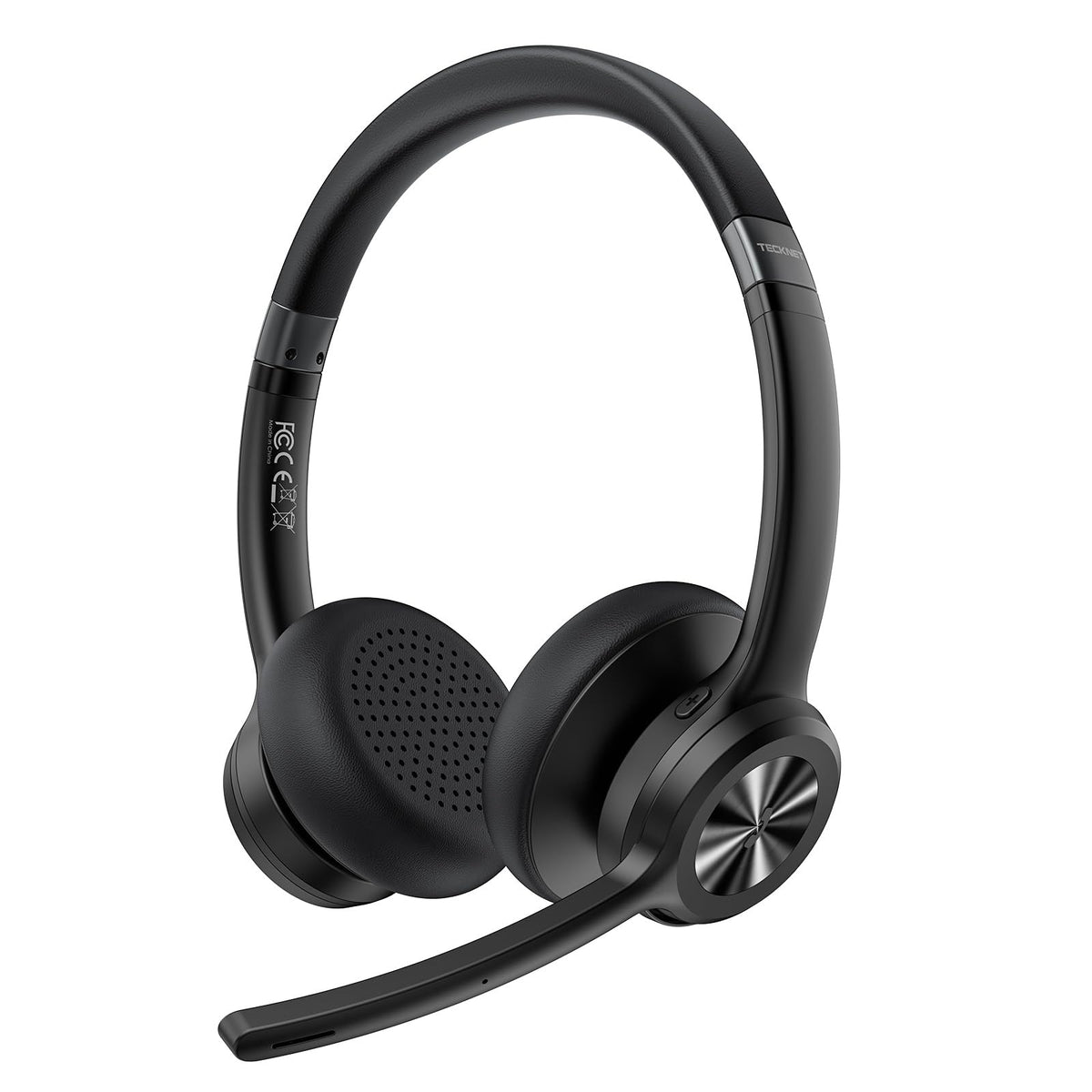 TECKNET Wireless Headset, Bluetooth Headset with Noise Cancelling Microphone - Rechargeable Bluetooth V5.2 Headphones, 50H Playtime & Mic Mute, On Ear Headphones for Trucker/Remote Work/Call Center