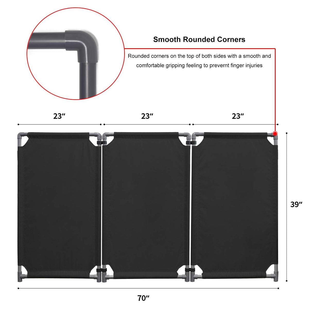 3 Panels Safety Barricade 5.8FT Foldable Security Sign Barrier Gate with Heavy Duty PVC Frame High Visibility Caution Symbol Crowd Control Restricted Area Pedestrian Barricade Traffic Fence Black