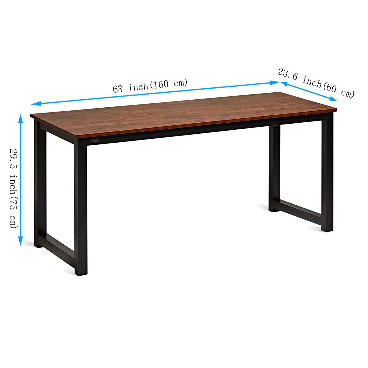Decoholic 63 Inch Computer Desk, Home & Office PC Laptop Study Writing Table Workstation with Leg Bars, Modern Simple Industrial Style, Rustic Brown