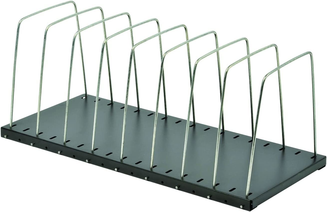 MMF Industries STEELMASTER Adjustable Desk File Organizer Rack | 8 Compartments | Wire Dividers | Black | Scratch & Chip-Resistant Finish | Non-slip Padded Feet | Office Organization