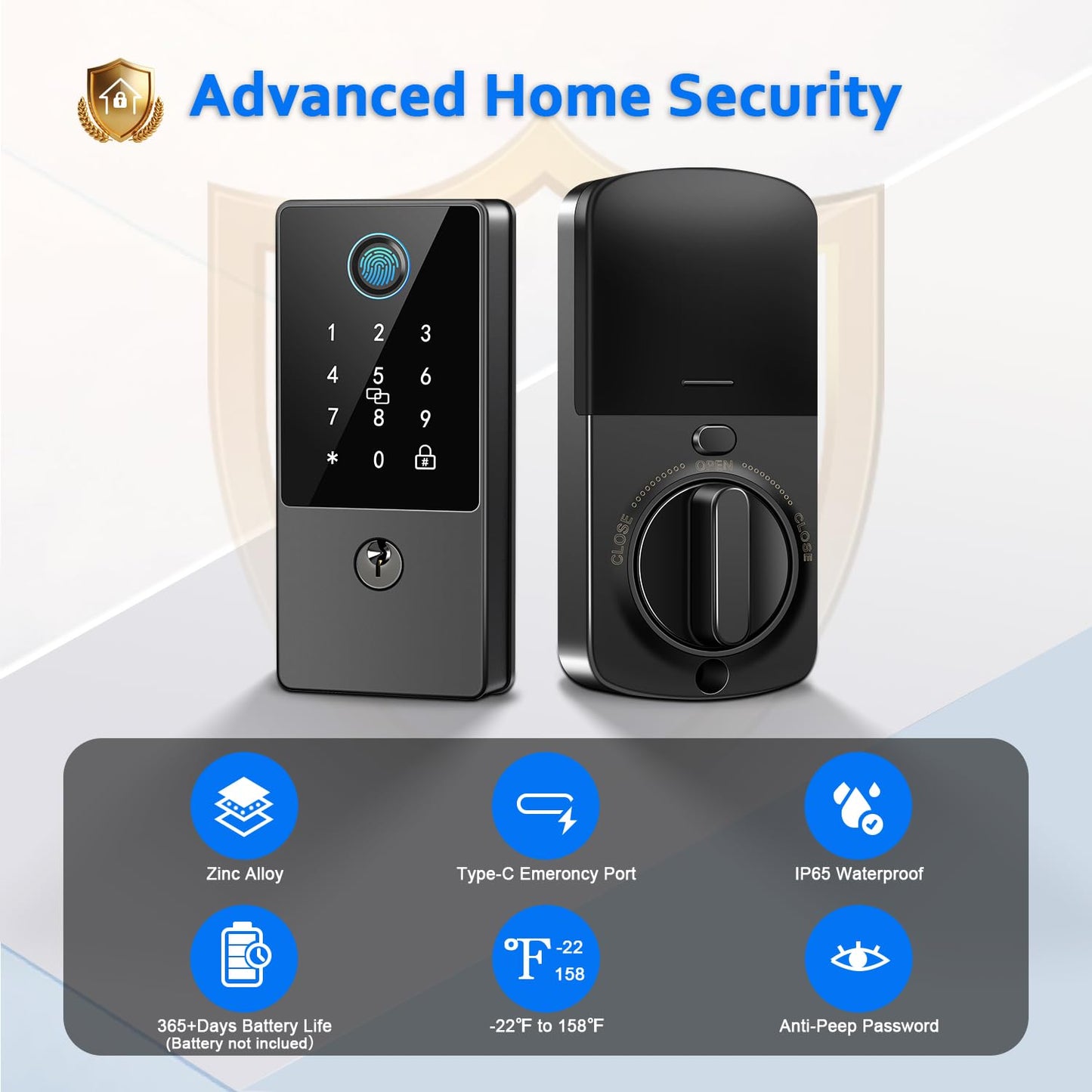 Smart Door Lock Deadbolt, Keyless Entry Door Lock with Fingerprint & Keypad,App Control,Auto Lock,Secure Electronic Digital Lock for Front Door Home Apartment Rental,Easy Installation,Matte Black