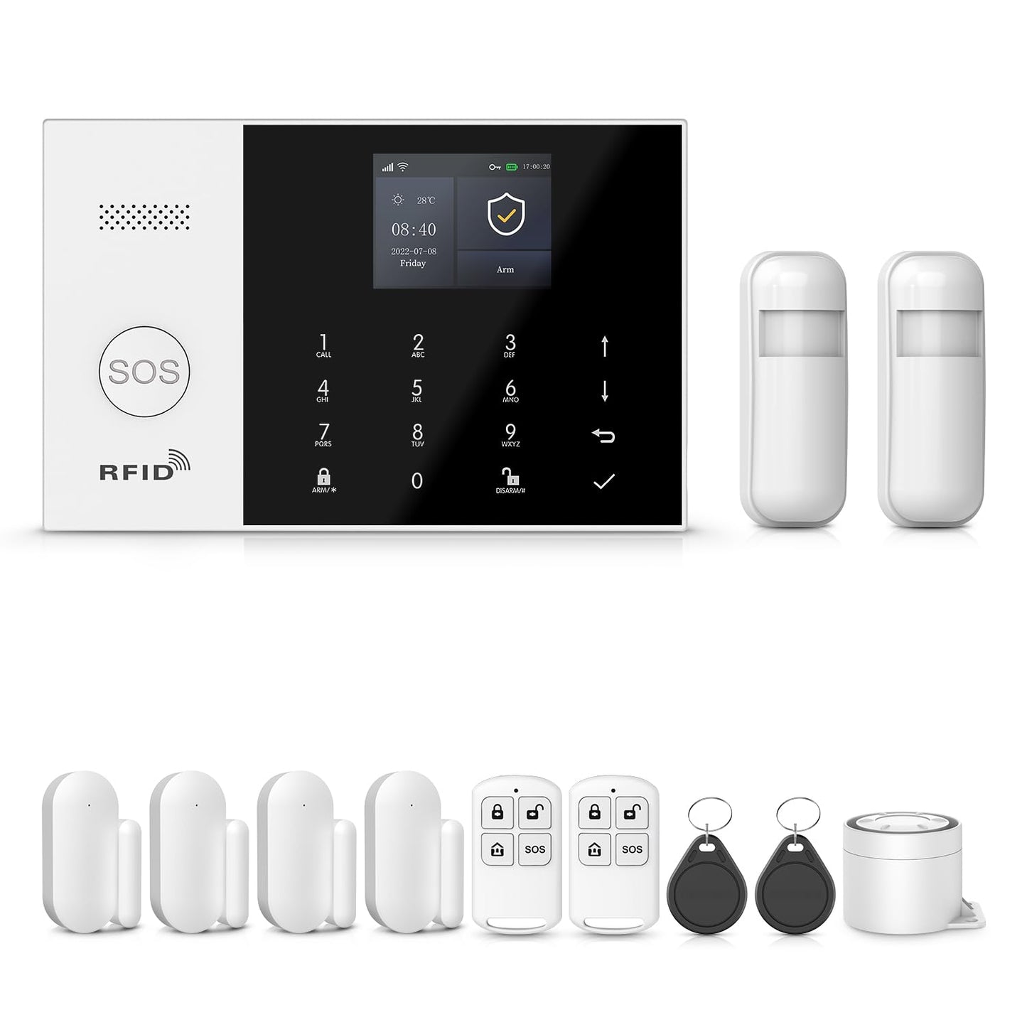 PGST Home Security System,12 Pieces Wireless Alarm System with Door Alarms,Motion Detector,Loud Siren,4G Calling/Phone App Alerts,Compatible with Alexa&Google for Home,Villa,Apartment,No Monthly Fee