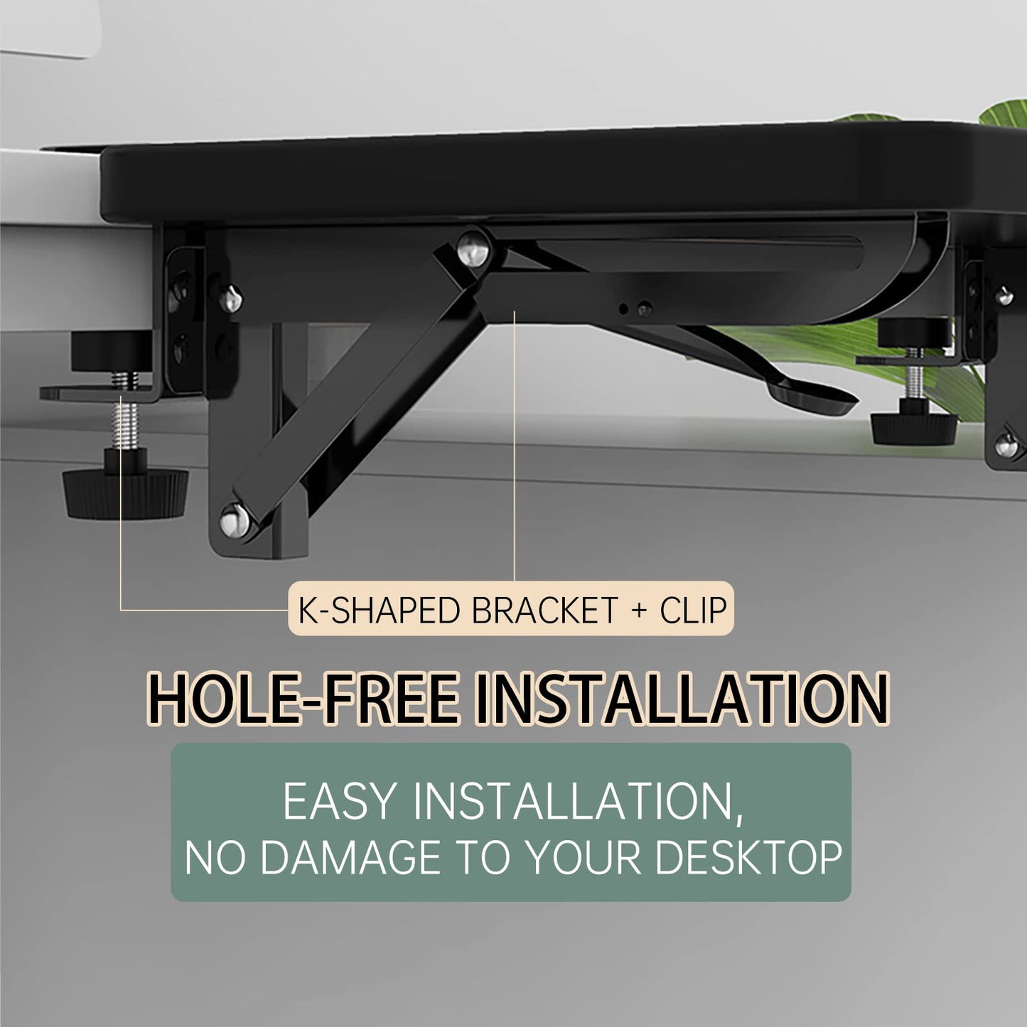 Sisyphy Ergonomics Desk Extender Tray, 11.8x5.9" Punch-Free Clamp on, Foldable Keyboard Drawer Tray, Table Mount Arm Wrist Rest Shelf, Computer Elbow Arm Support